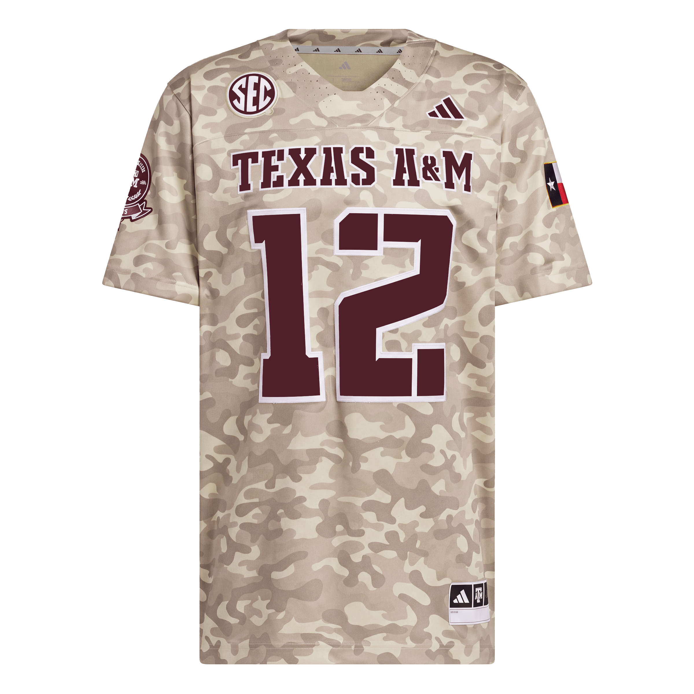 Maillot adidas homme n° 12 beige Texas A&M Aggies Honor & Support Premier Strategy