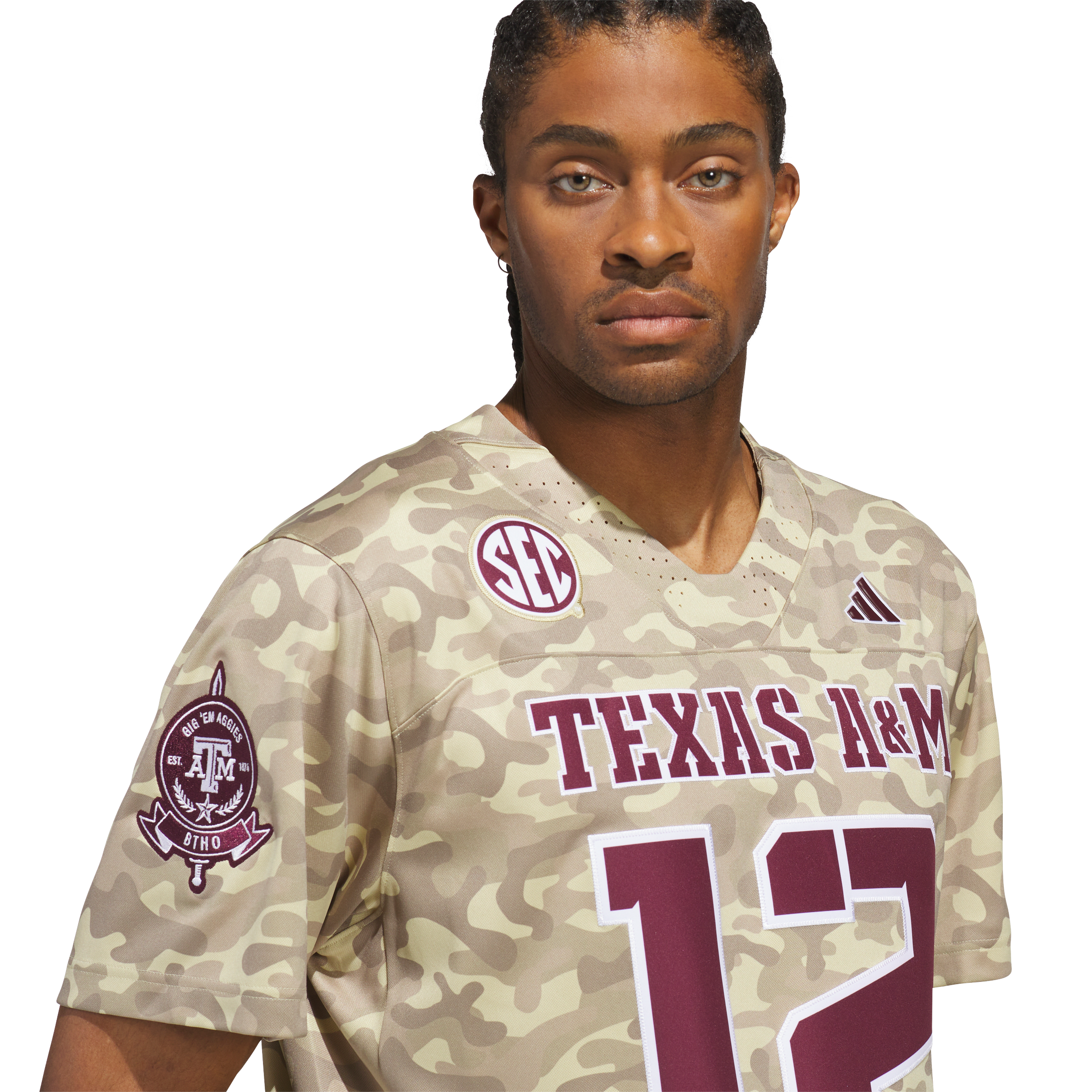 Maillot adidas homme n° 12 beige Texas A&M Aggies Honor & Support Premier Strategy