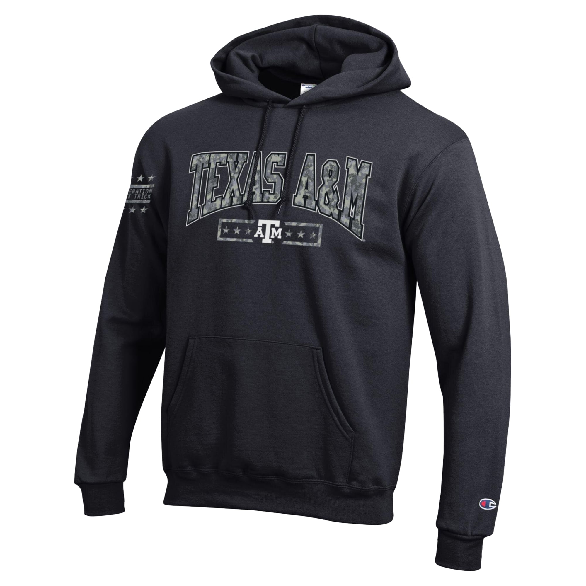 Sweat à capuche Champion noir pour homme Texas A&M Aggies Operation Hat Trick Camo Script Powerblend Fleece