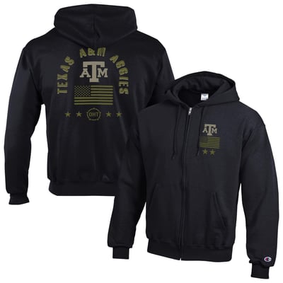  Texas A&M Aggies Champion Operation Hat Trick Flag Powerblend Fleece Full-Zip Hoodie - Black