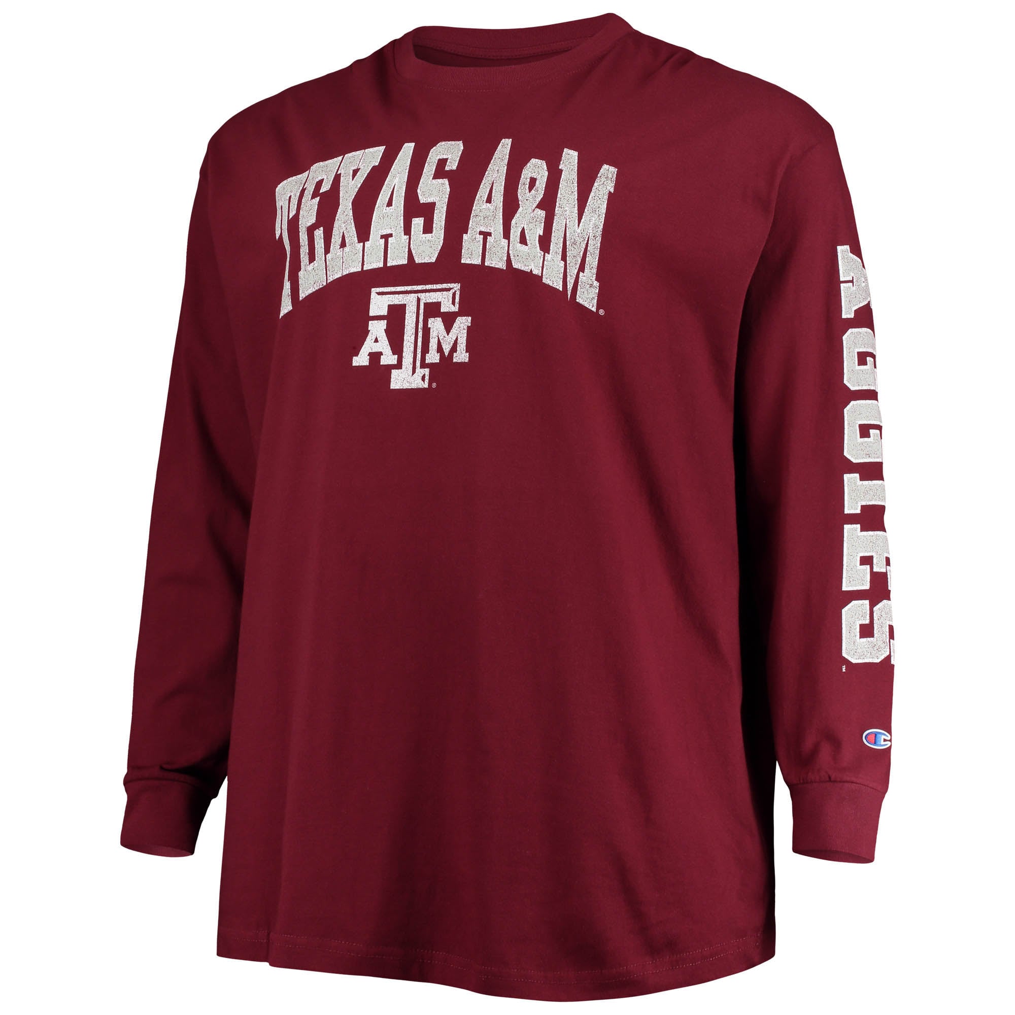 T-shirt à manches longues Champion pour homme, bordeaux, Texas A&M Aggies, grandes tailles, logo en arc sur le visage
