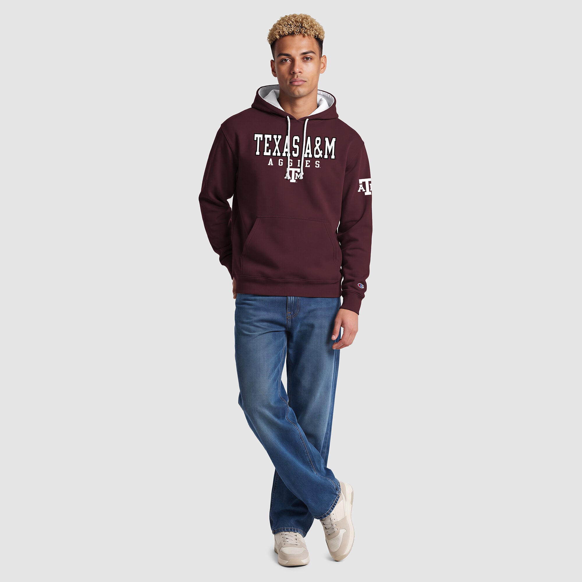 Sweat à capuche contrasté Champion bordeaux Texas A&M Aggies pour homme