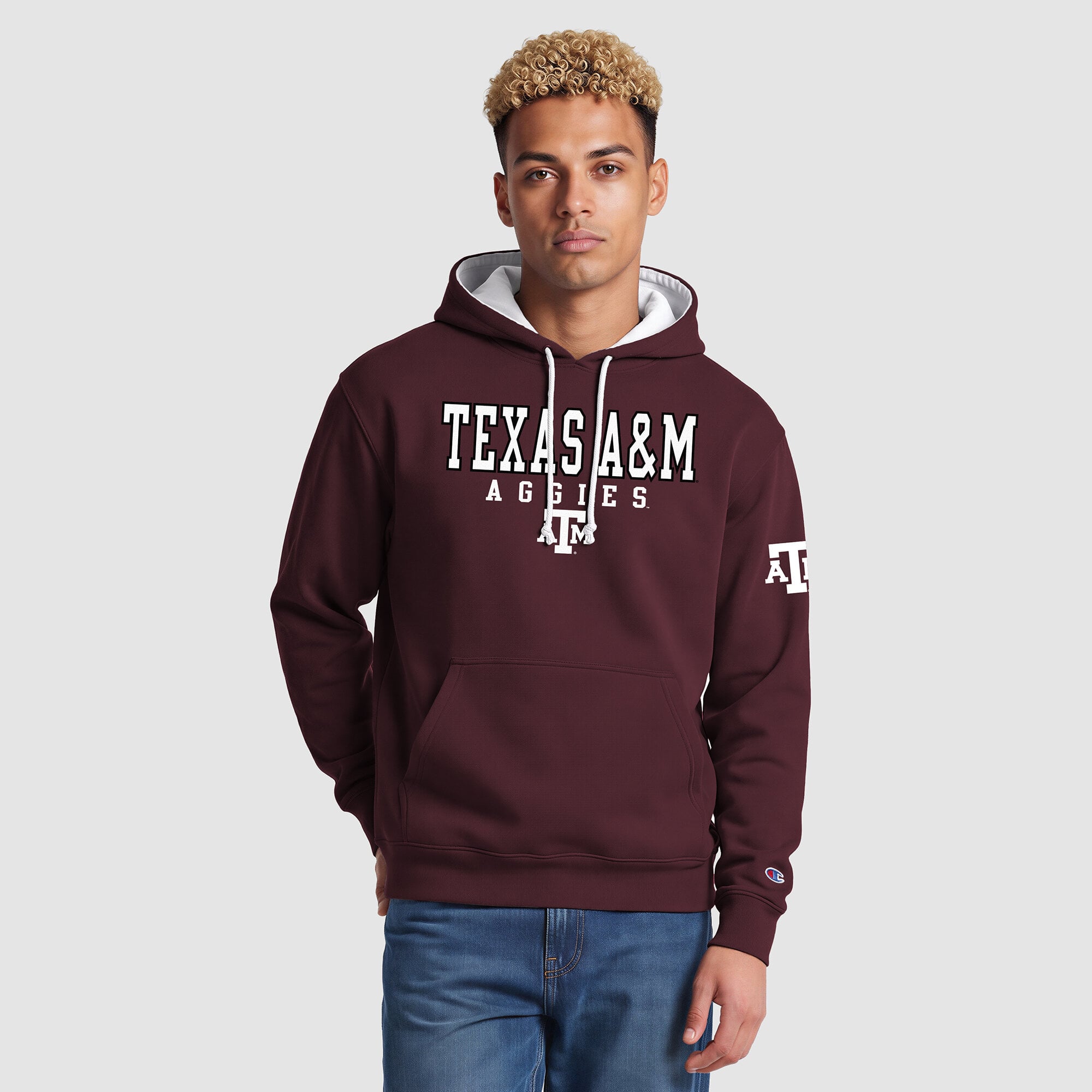 Sweat à capuche contrasté Champion bordeaux Texas A&M Aggies pour homme