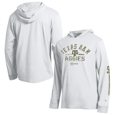  Texas A&M Aggies Champion Operation Hat Trick Sleeve Line Hooded Long Sleeve T-Shirt - White