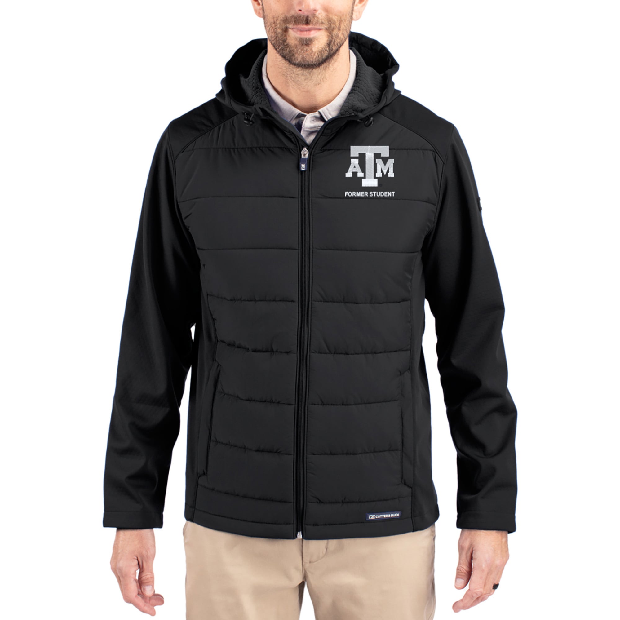 Men's Cutter & Buck Black Texas A&M Aggies Evoke Hybrid Eco Softshell Recycled Full Zip Hooded Jacket