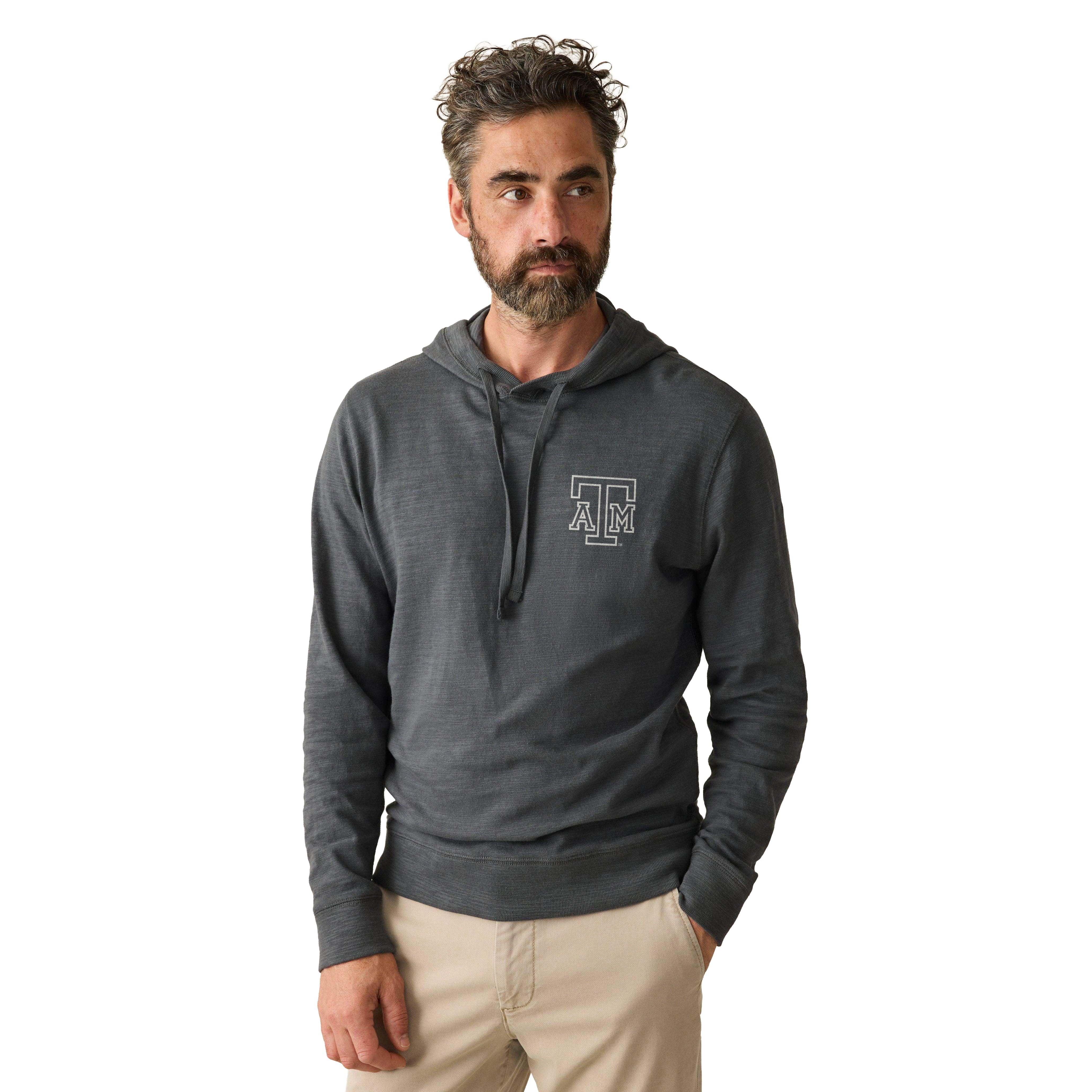 Sweat à capuche FAHERTY pour homme, couleur anthracite, Texas A&M Aggies, en tissu flammé délavé.