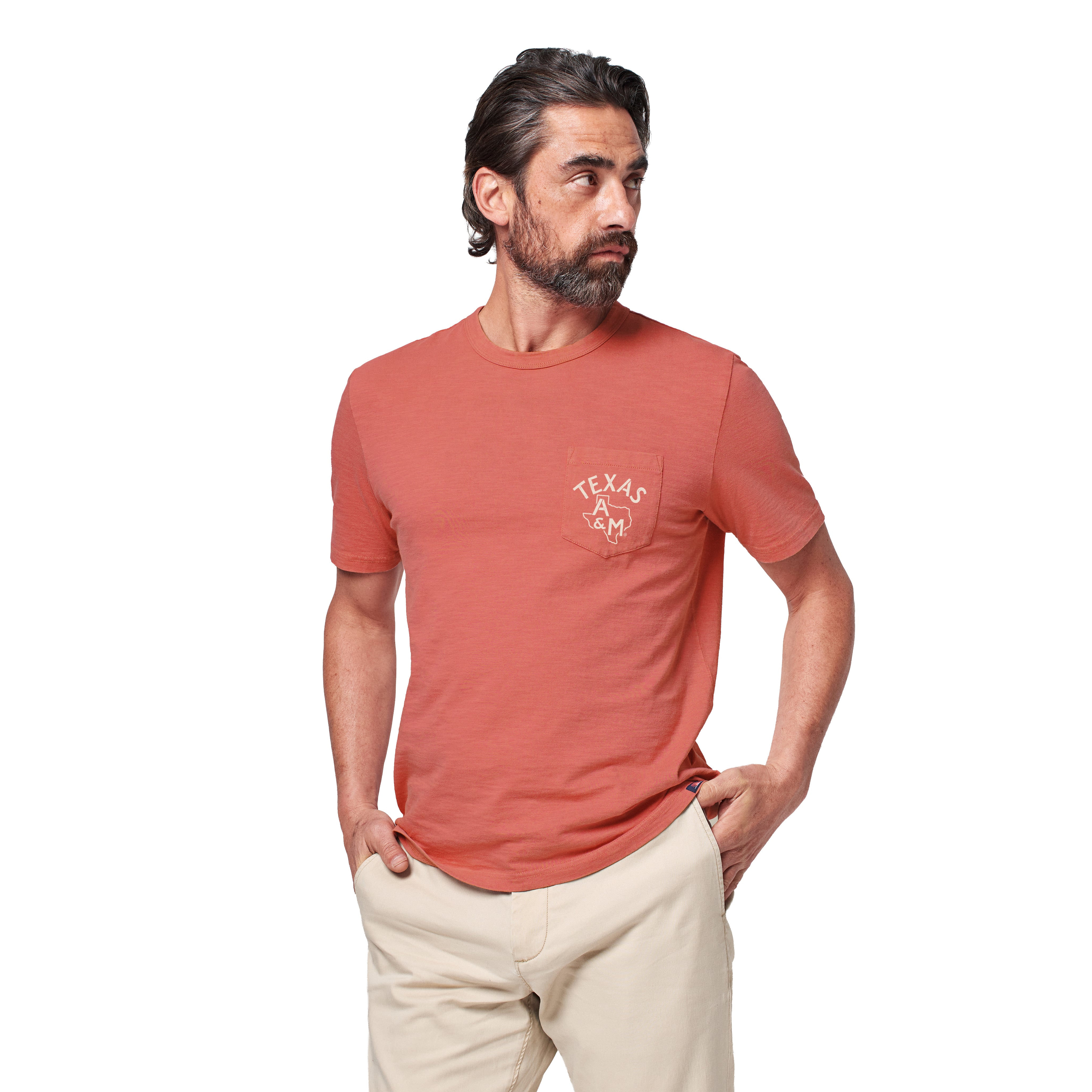 T-shirt à poche FAHERTY corail Texas A&M Aggies pour homme