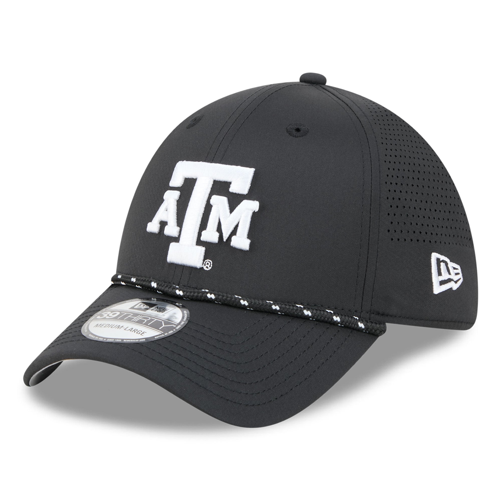 Casquette extensible New Era noire Texas A&M Aggies Performance Rope 39THIRTY pour homme