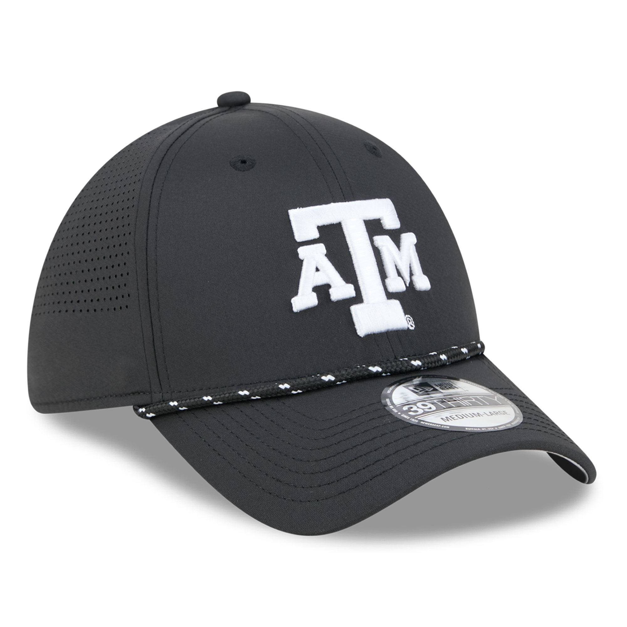 Casquette extensible New Era noire Texas A&M Aggies Performance Rope 39THIRTY pour homme