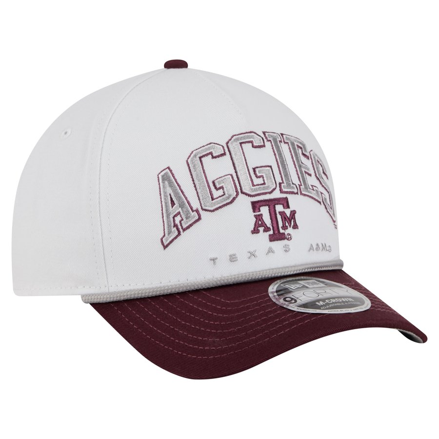 Men's New Era White/Maroon Texas A&M Aggies Arch Two-Tone Rope 9FORTY A ...