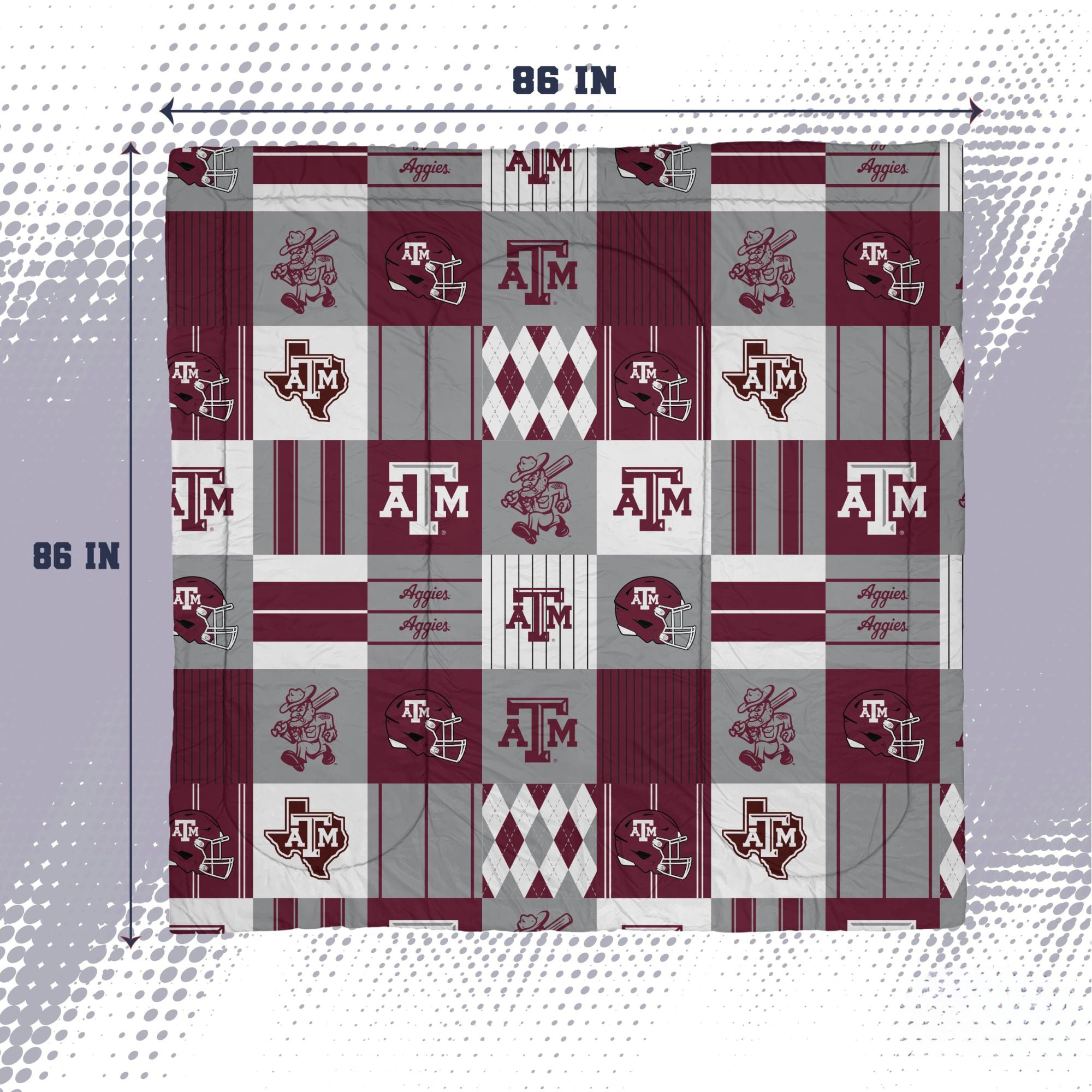 Ensemble de literie trois pièces à carreaux patchwork Pegasus Texas A&M Aggies (grand lit/queen)