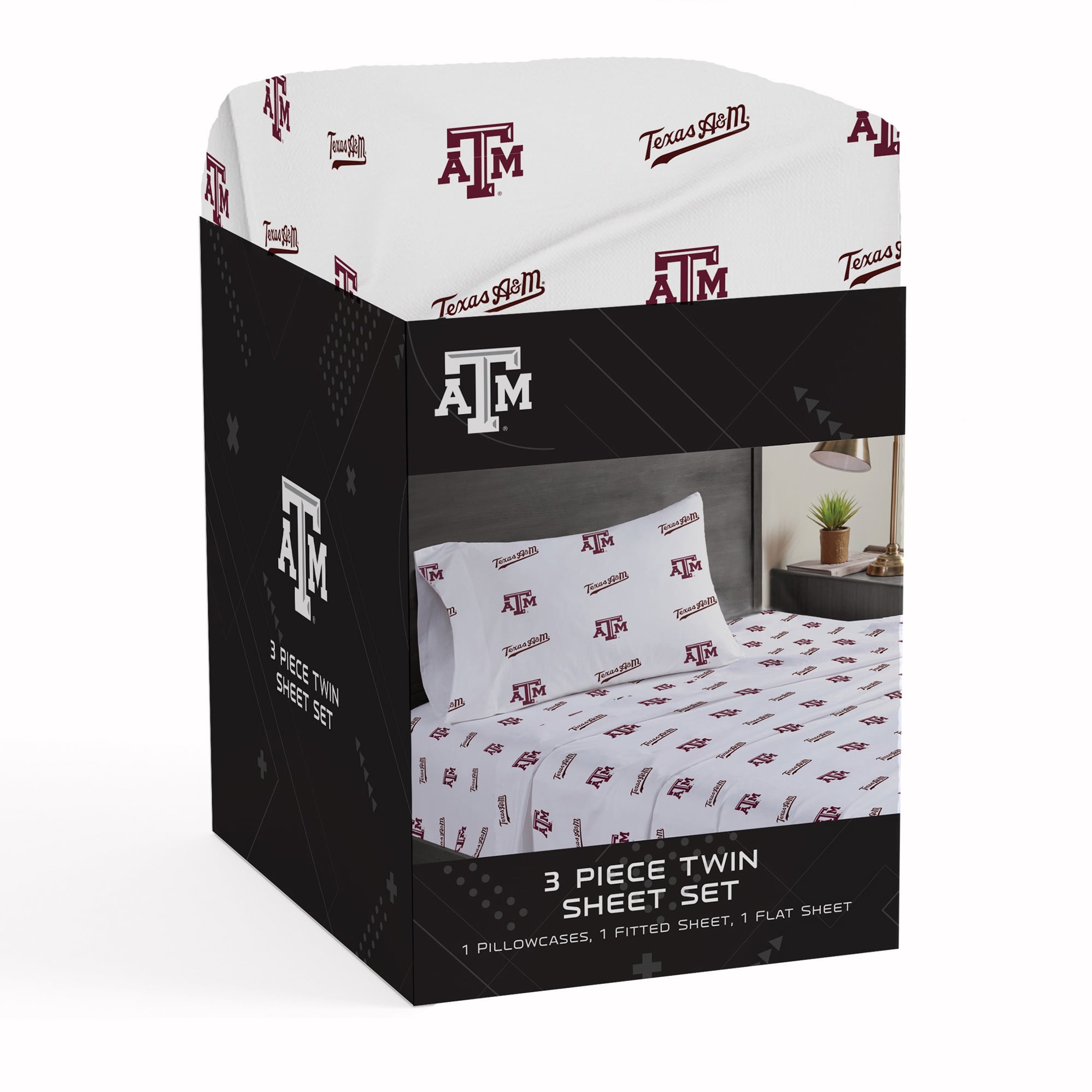 Ensemble de draps trois pièces Pegasus Texas A&M Aggies pour lit simple