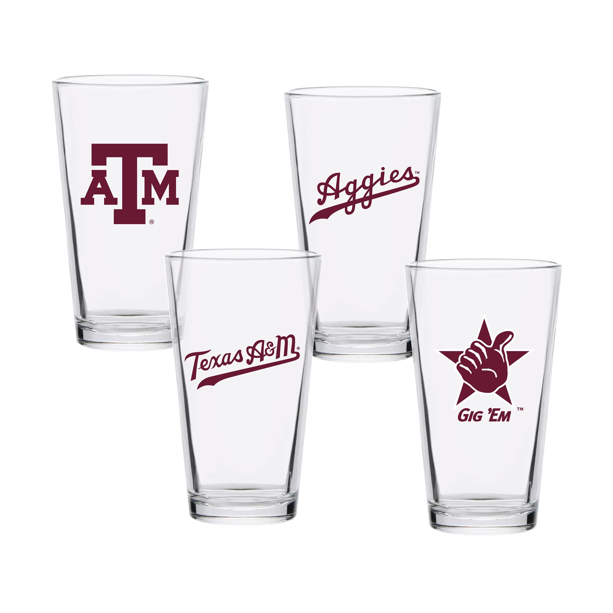 Ensemble de quatre verres à bière de collection Texas A&M Aggies de 473 ml (16 oz).