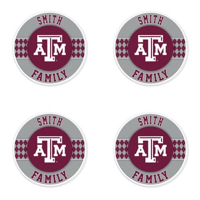 Texas A&M Aggies 4" Personalized Circular Coasters 4-Pack Set