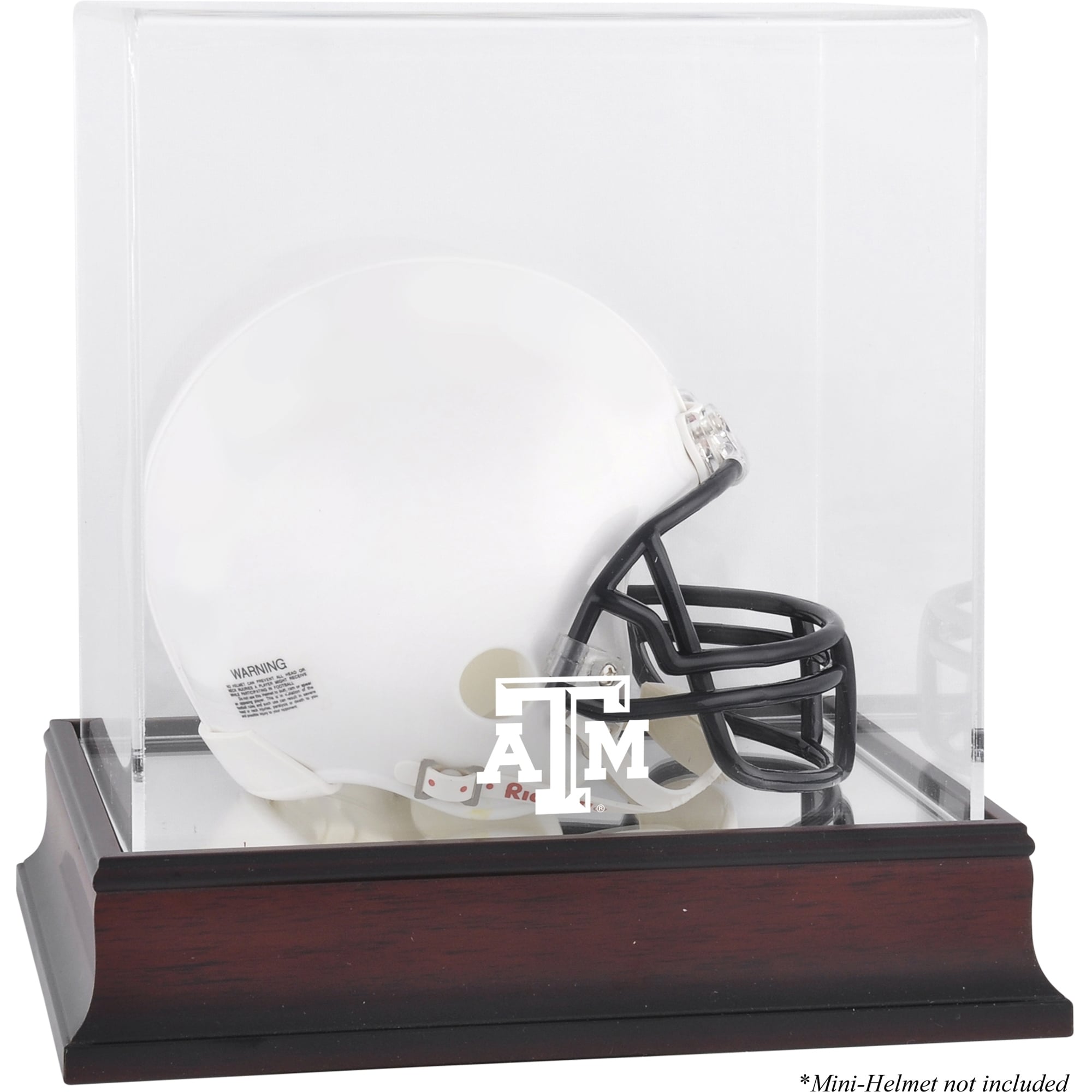 Vitrine pour mini-casque Texas A&M Aggies, logo acajou, avec fond miroir