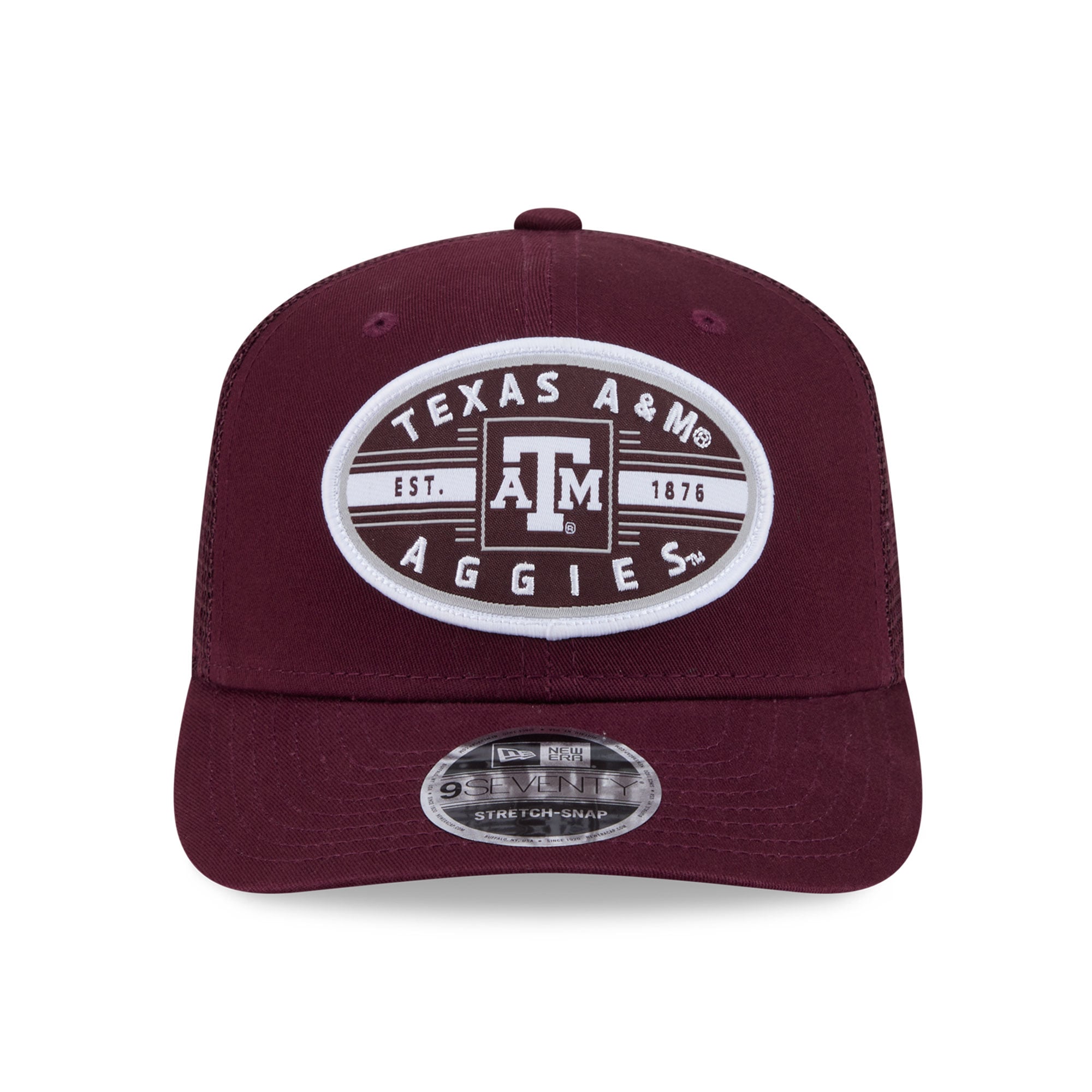 Casquette trucker unisexe New Era bordeaux Texas A&M Aggies Inline Patch 9SEVENTY