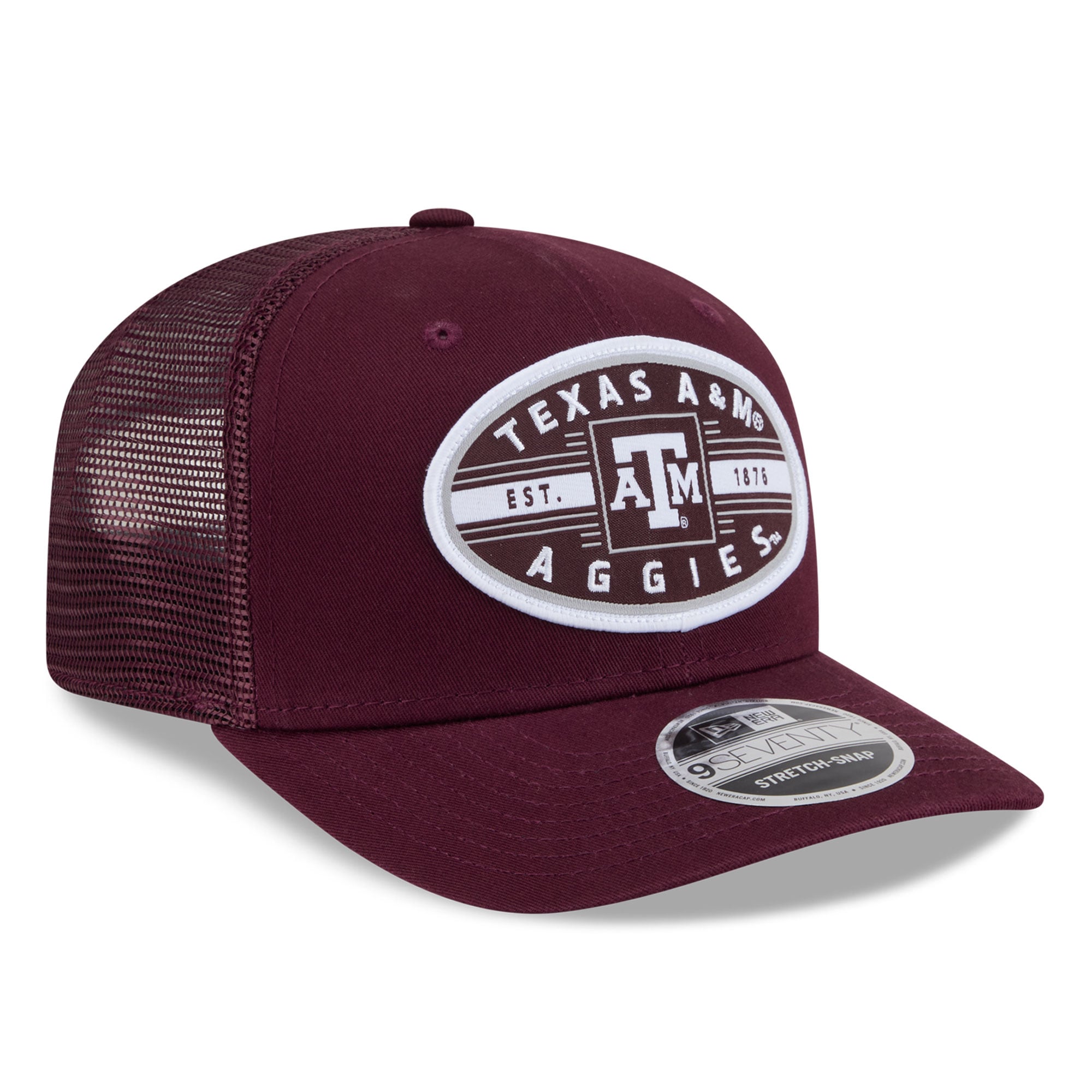 Casquette trucker unisexe New Era bordeaux Texas A&M Aggies Inline Patch 9SEVENTY