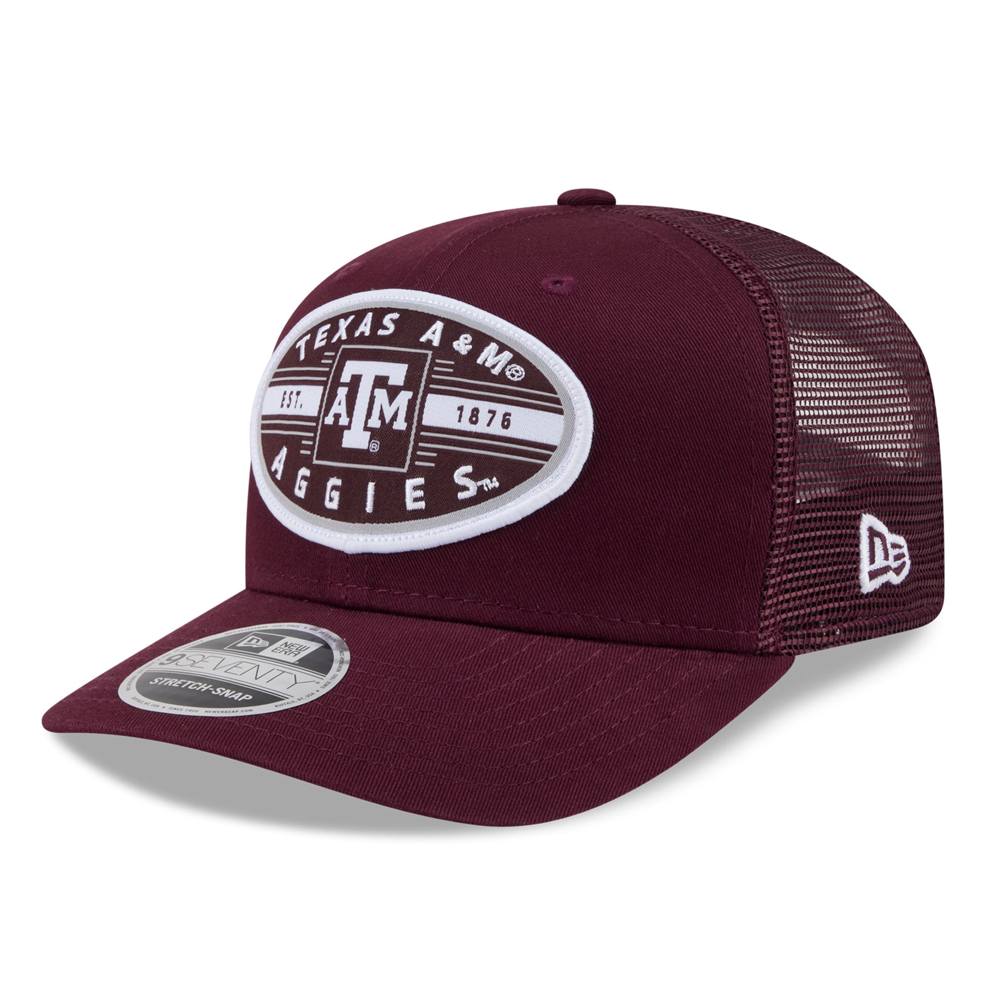 Casquette trucker unisexe New Era bordeaux Texas A&M Aggies Inline Patch 9SEVENTY