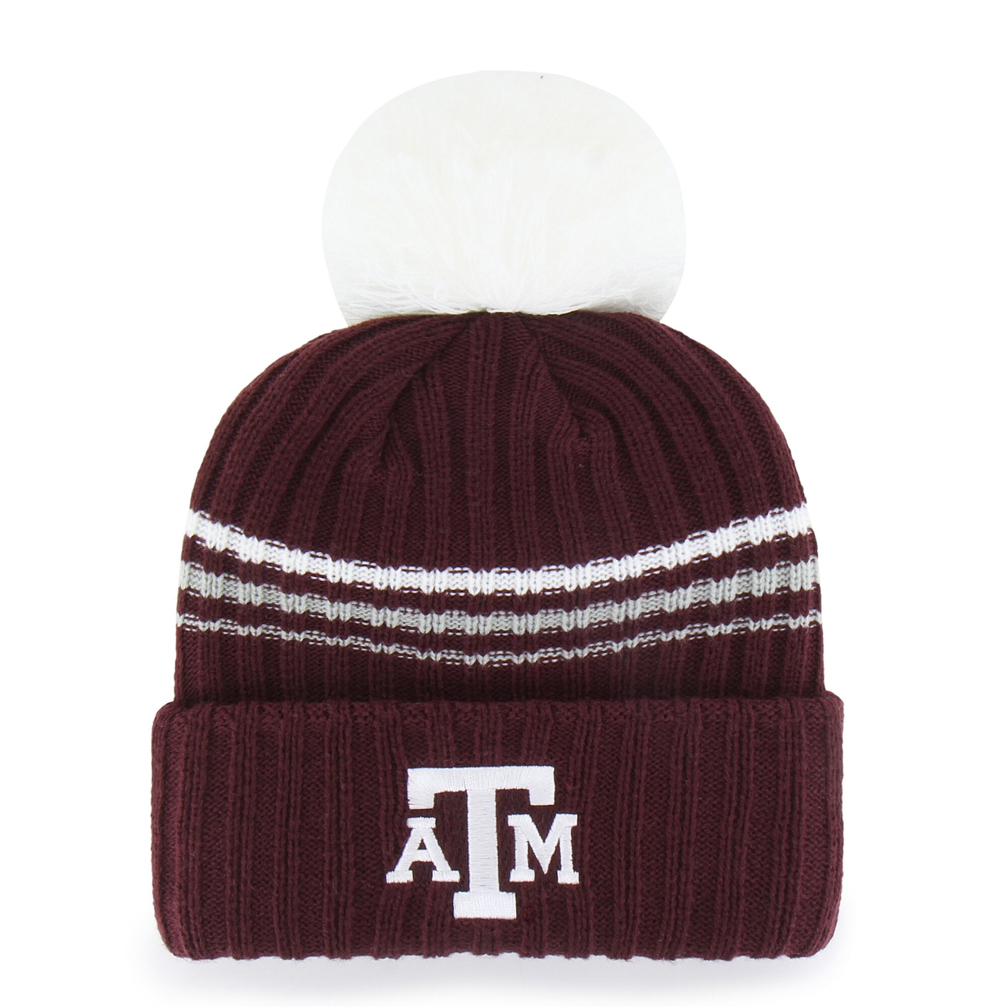 Bonnet à pompon en maille duveteuse avec inscription et inscription, couleur bordeaux « 47 » des Texas A&M Aggies, pour femme