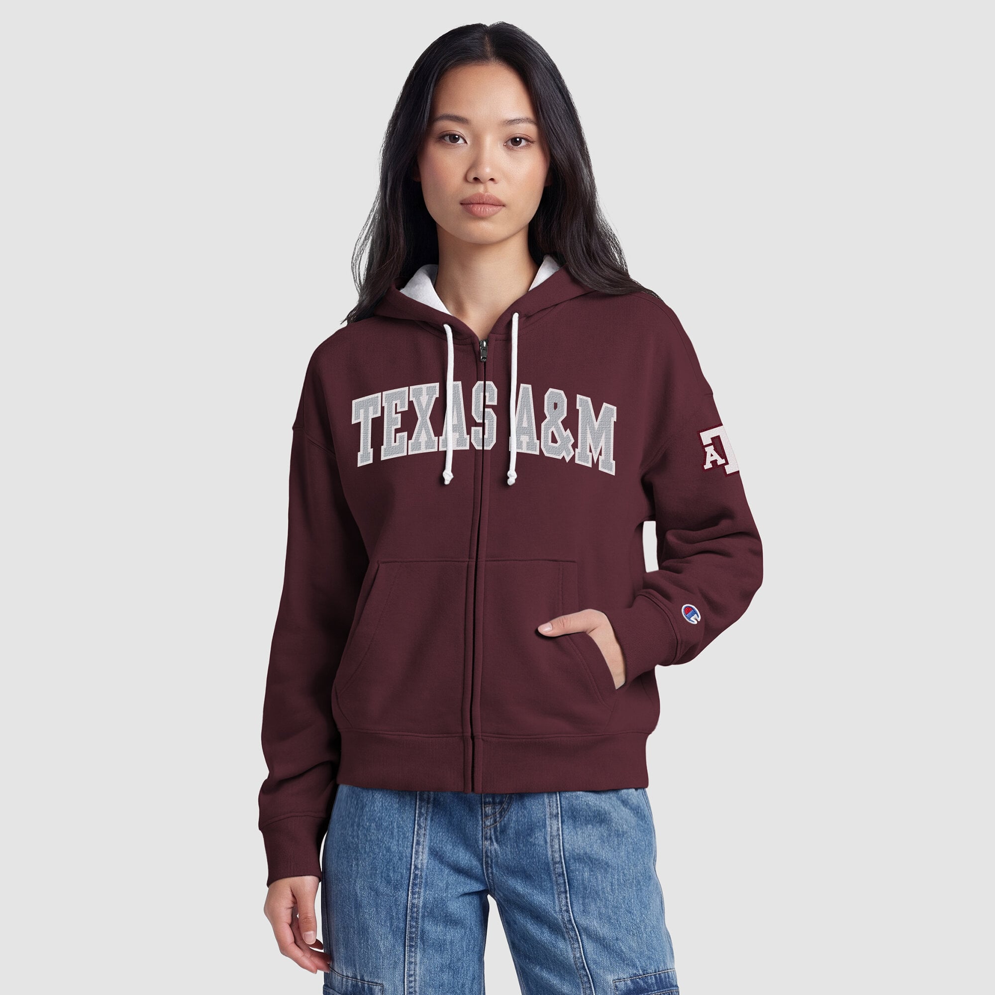 Women's Champion Maroon Texas A&M Aggies Arch Full-Zip Fleece Hoodie