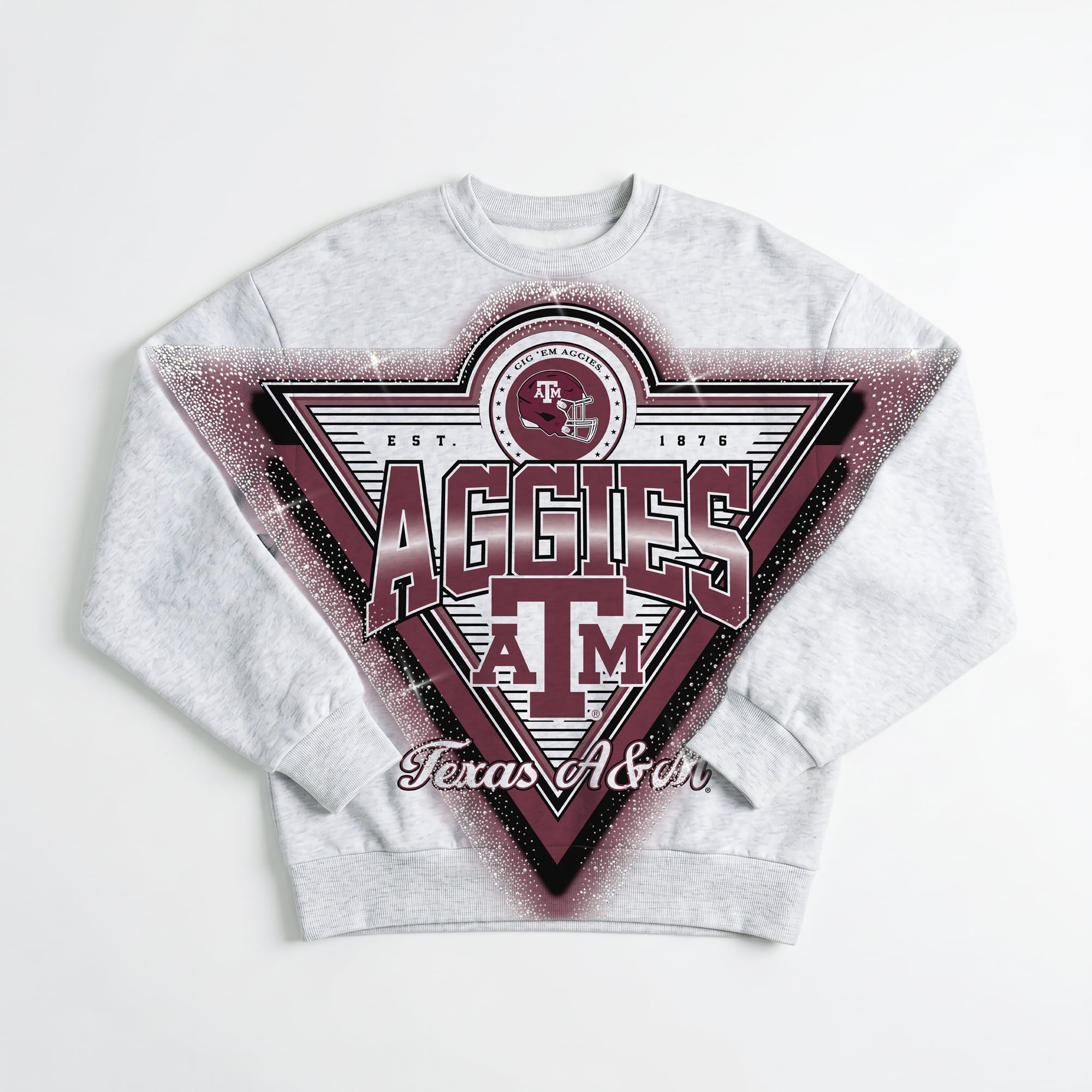 Women's Gameday Couture Gray Texas A&M Aggies Chasing Victory Rhinestone Spray Oversized Fleece Sweatshirt