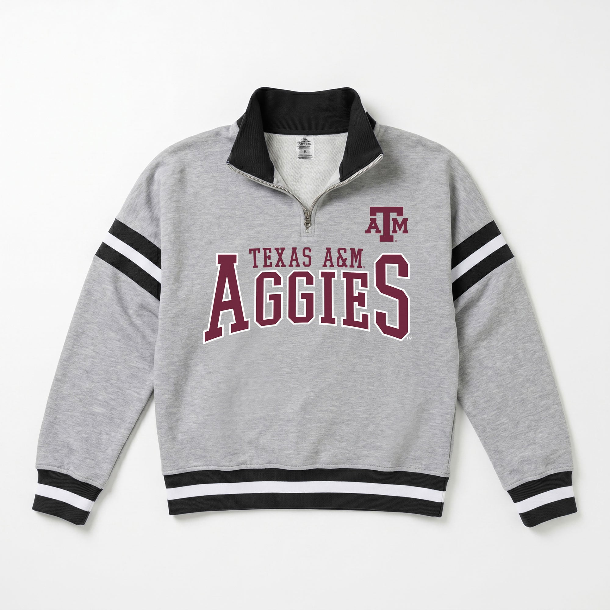 Pull à col zippé gris Texas A&M Aggies Hold the Line pour femme, collection Gameday Couture