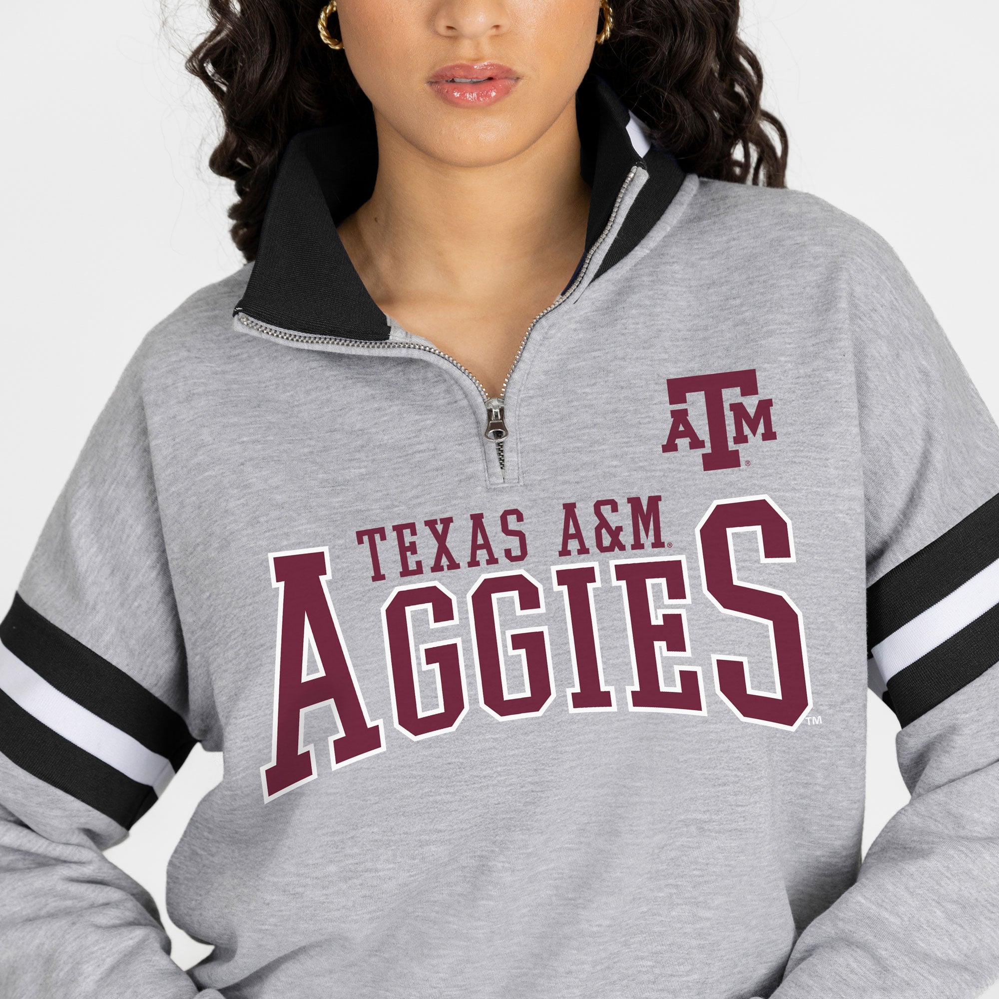 Pull à col zippé gris Texas A&M Aggies Hold the Line pour femme, collection Gameday Couture