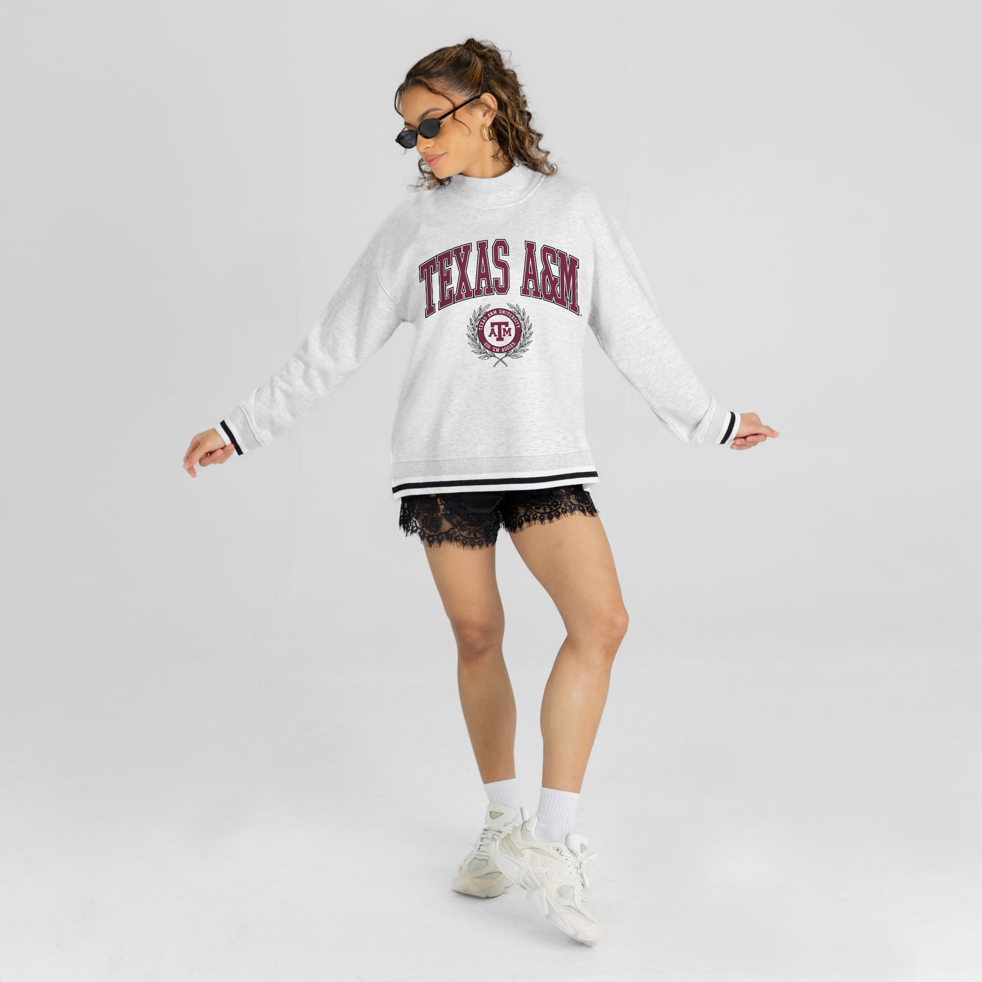 Women's Gameday Couture Gray Texas A&M Aggies Rally Point Contrast Stripe Mock Neck Sweatshirt