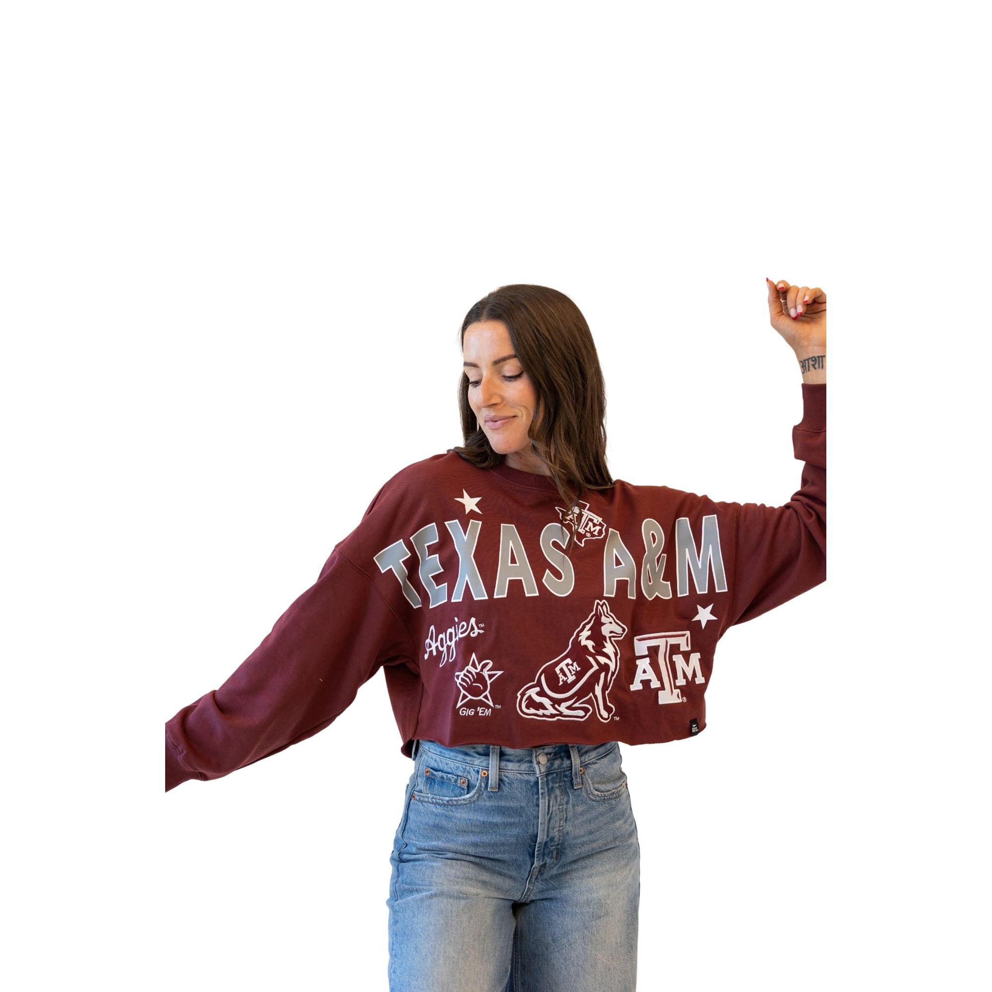 Sweat-shirt à écusson Texas A&M Aggies Phipps bordeaux pour femmes, idéal les journées de match