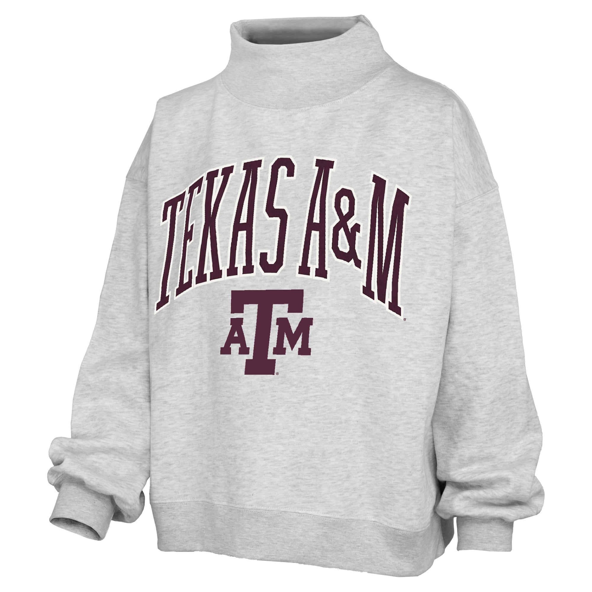 Women's Pressbox Gray Texas A&M Aggies Nelson Texture Lingo Mock Neck Fleece Sweatshirt