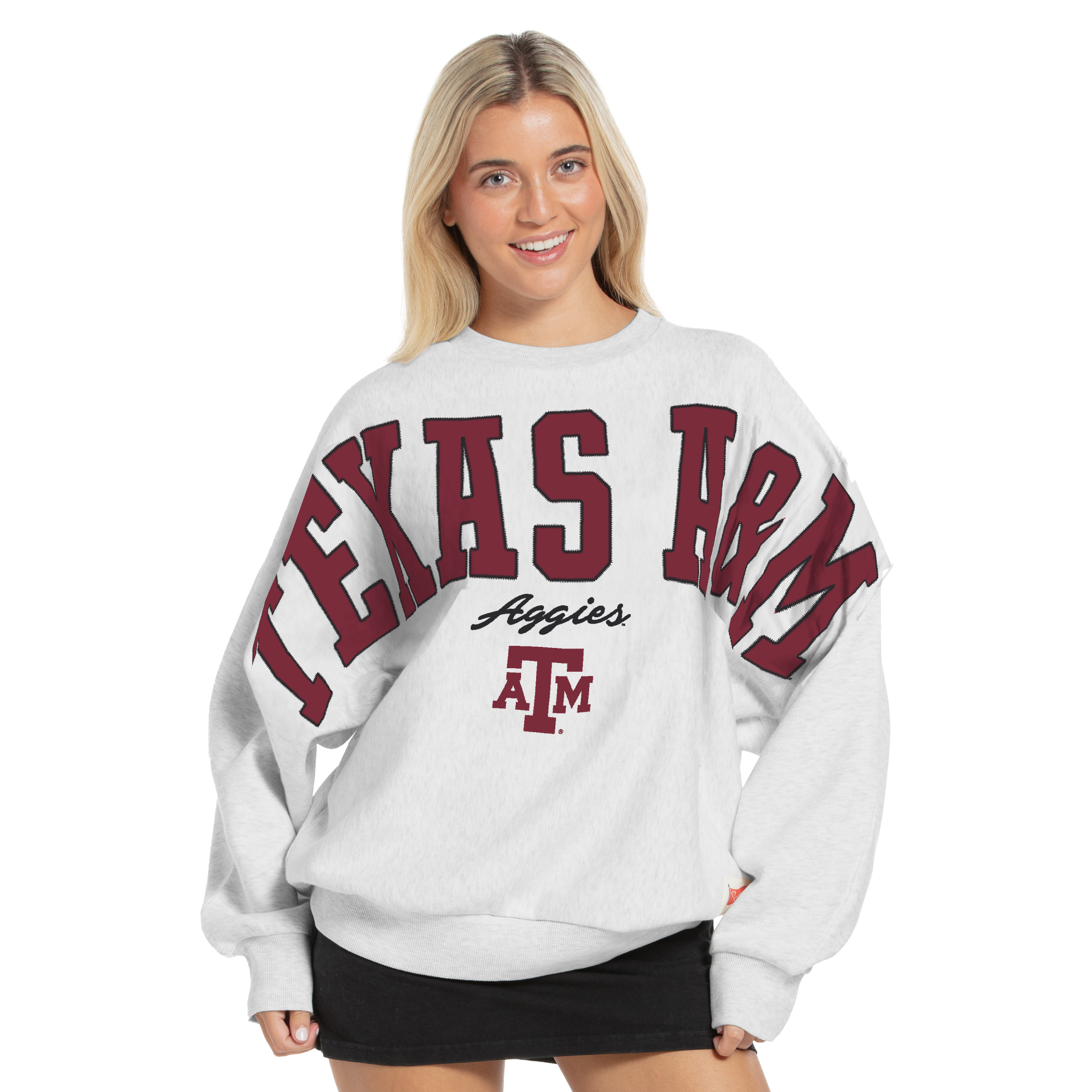 Sweat-shirt oversize en flanelle gris chiné Pressbox pour femmes, Texas A&M Aggies