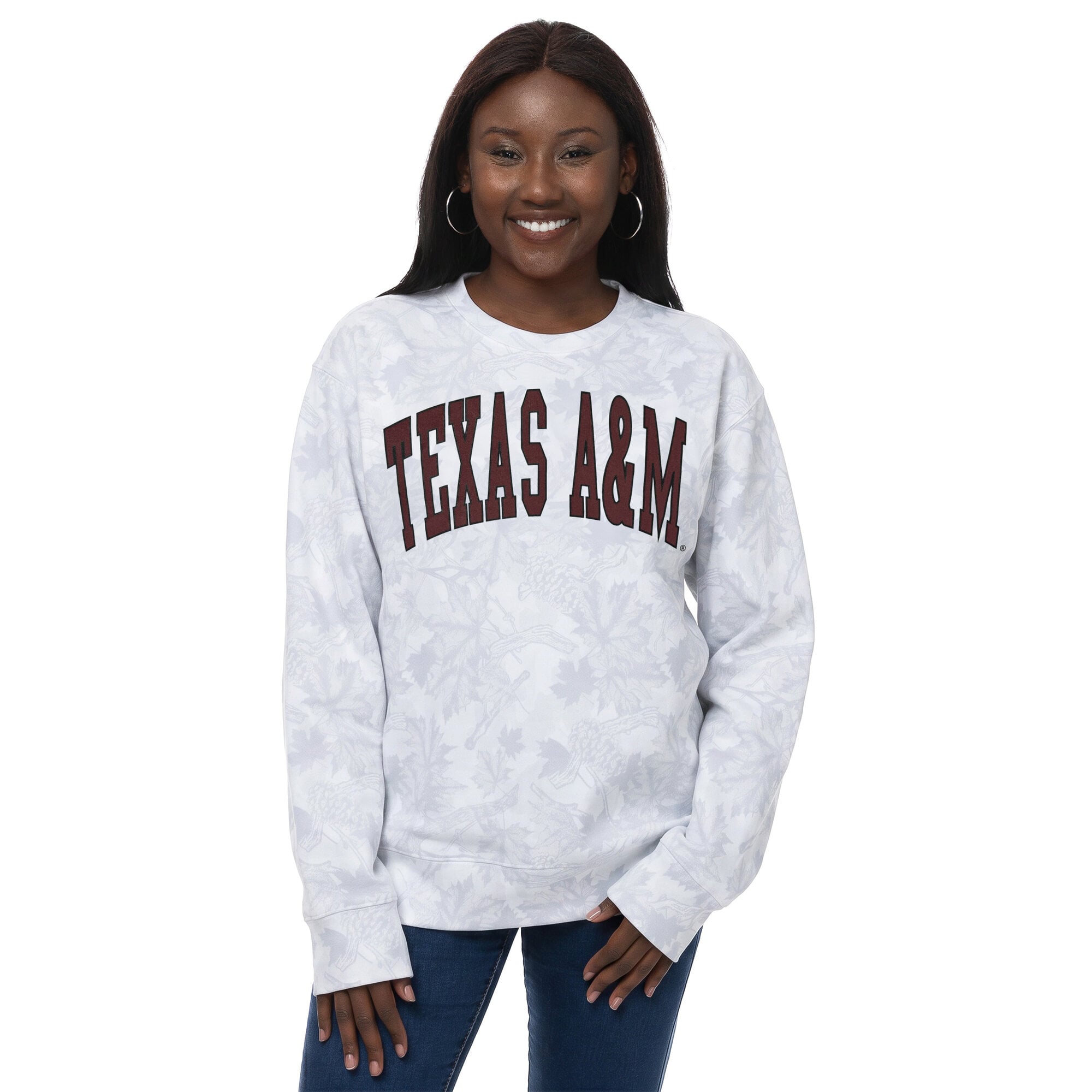 Women's ZooZatz  Gray Texas A&M Aggies Camo Arch Logo Fleece Crewneck Sweatshirt