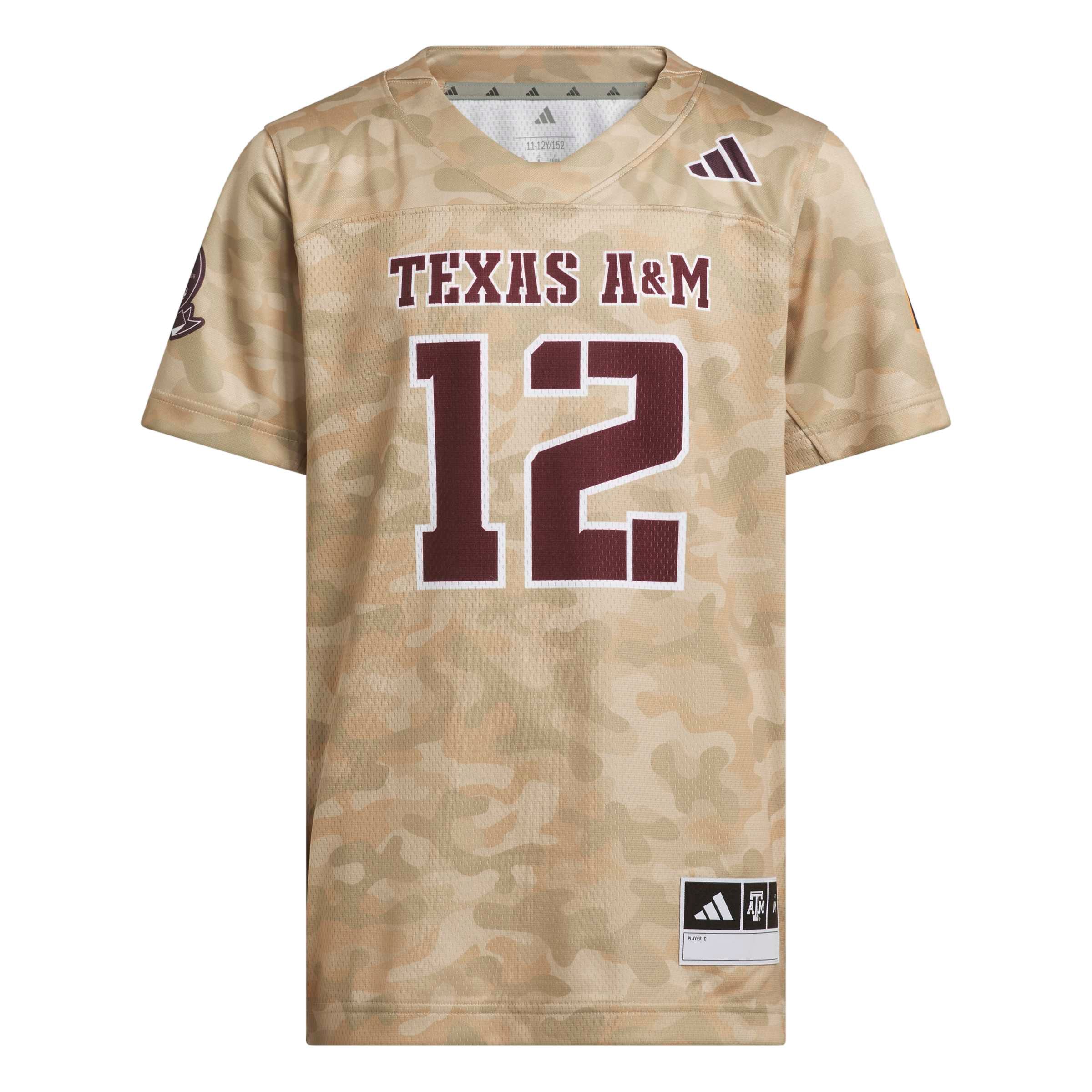Youth adidas #12 Beige Texas A&M Aggies Honor & Support Strategy Football Jersey