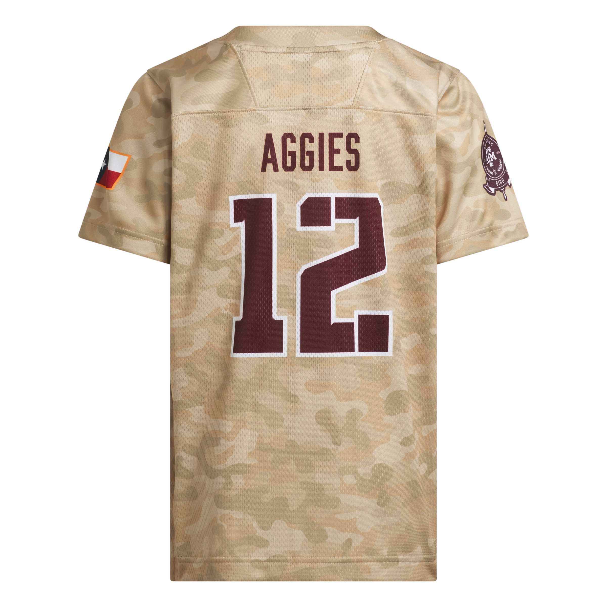 Youth adidas #12 Beige Texas A&M Aggies Honor & Support Strategy Football Jersey