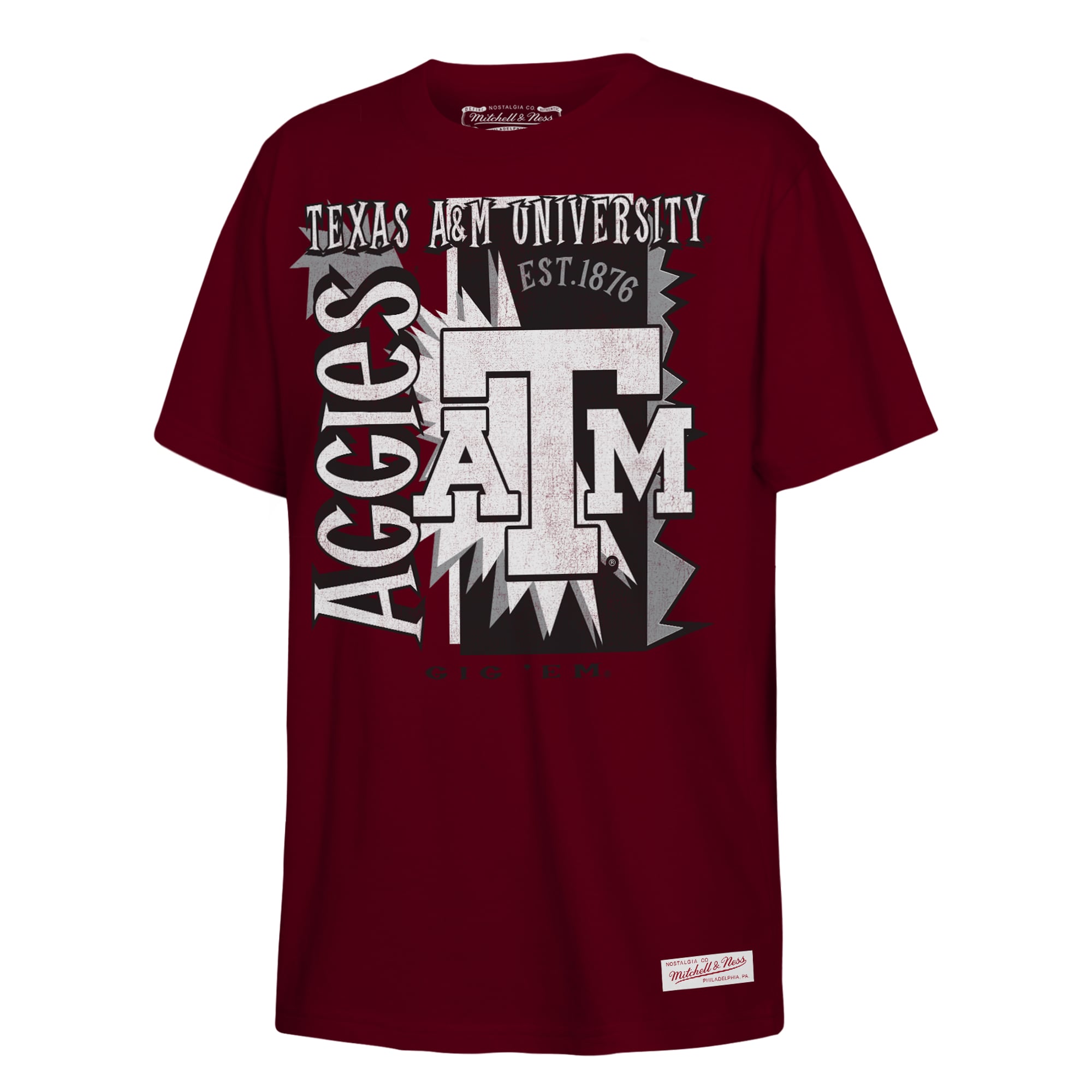 T-shirt Mitchell & Ness bordeaux pour jeunes, Texas A&M Aggies, style rétro années 90