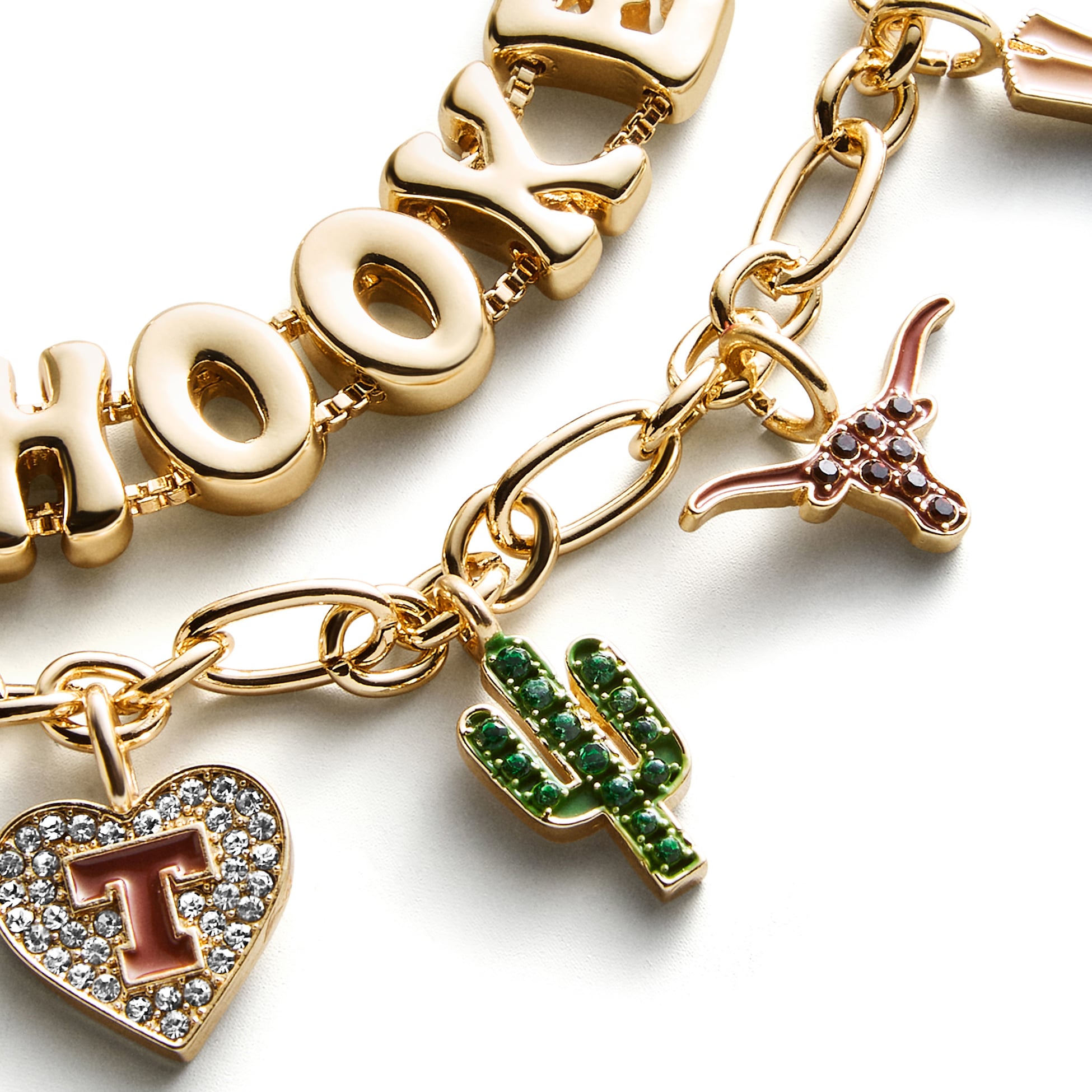 Ensemble de deux bracelets délicats à breloques et slogan BaubleBar Texas Longhorns