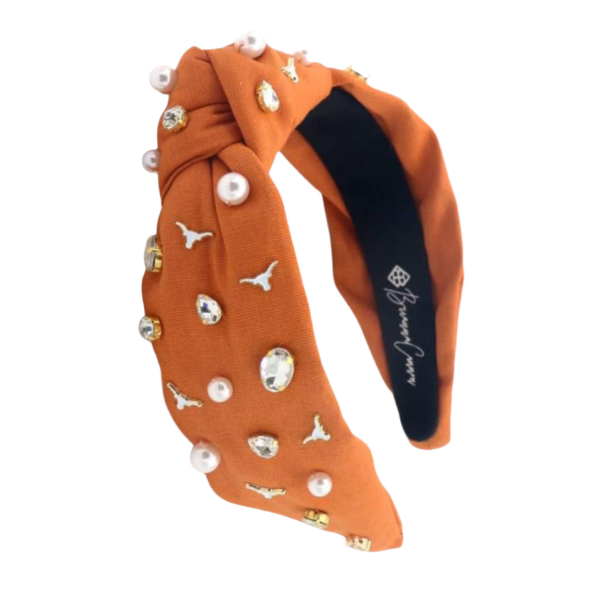 Brianna Cannon Embellished Orange Velvet Knot Headband with Football Accents Brianna Cannon Hot Pink Velvet Headband w/ Hand-Sewn Crystal  main image 3