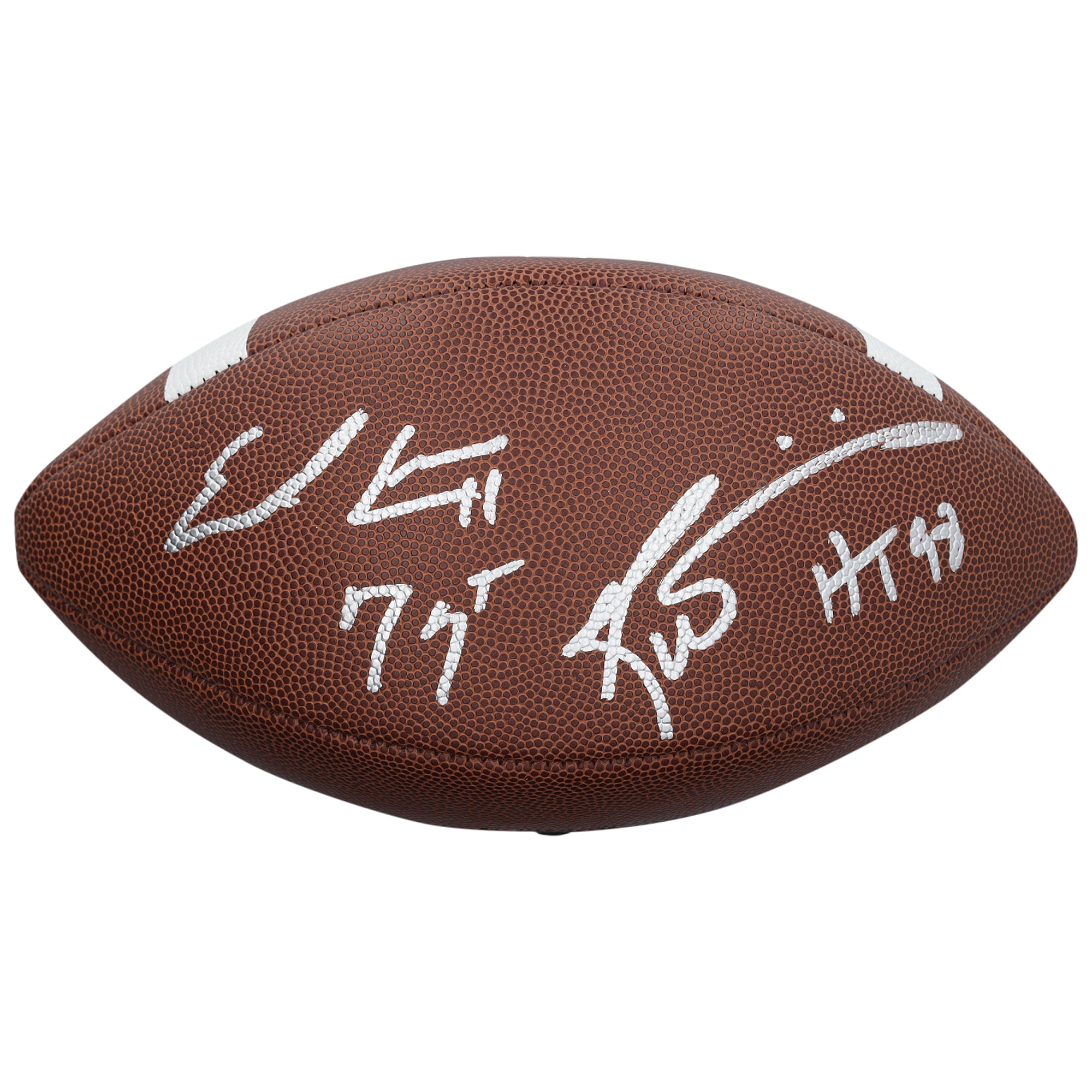 Ballon de football réplique Nike autographié par Earl Campbell et Ricky Williams des Texas Longhorns, avec de multiples inscriptions.