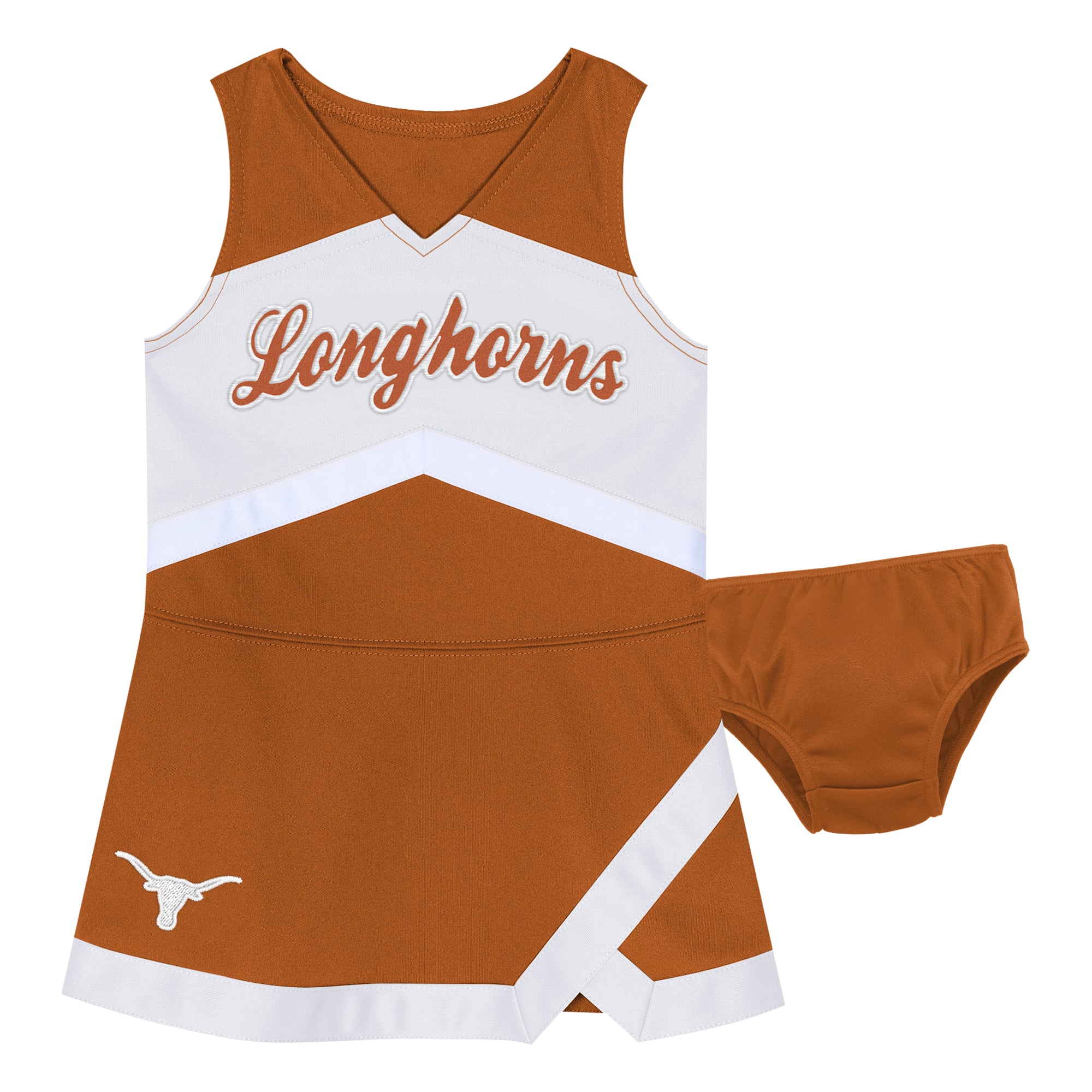 Girls Preschool Outerstuff Texas Orange Longhorns Two-Piece Cheer Captain Jumper Dress & Bloomers Set