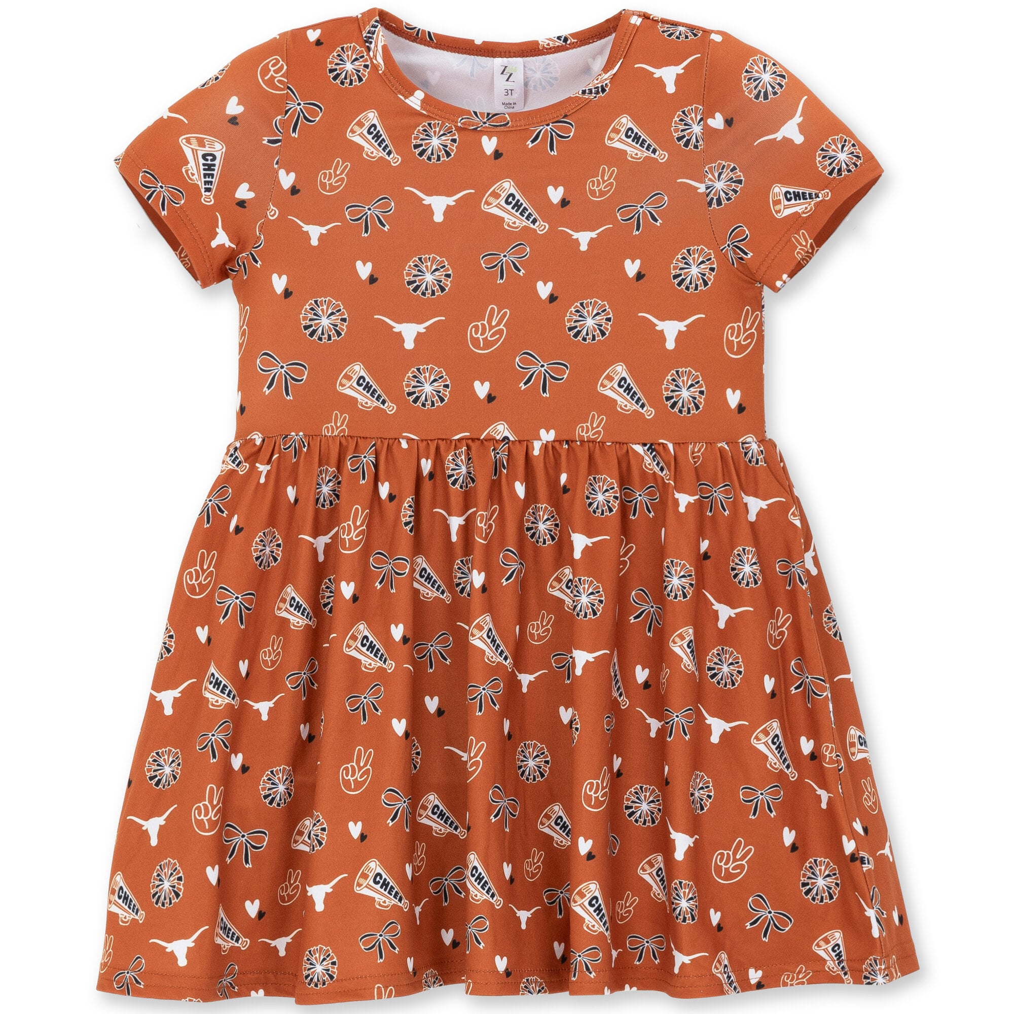 Girls Toddler ZooZatz Texas Orange Longhorns All-Over Print Short Sleeve Dress