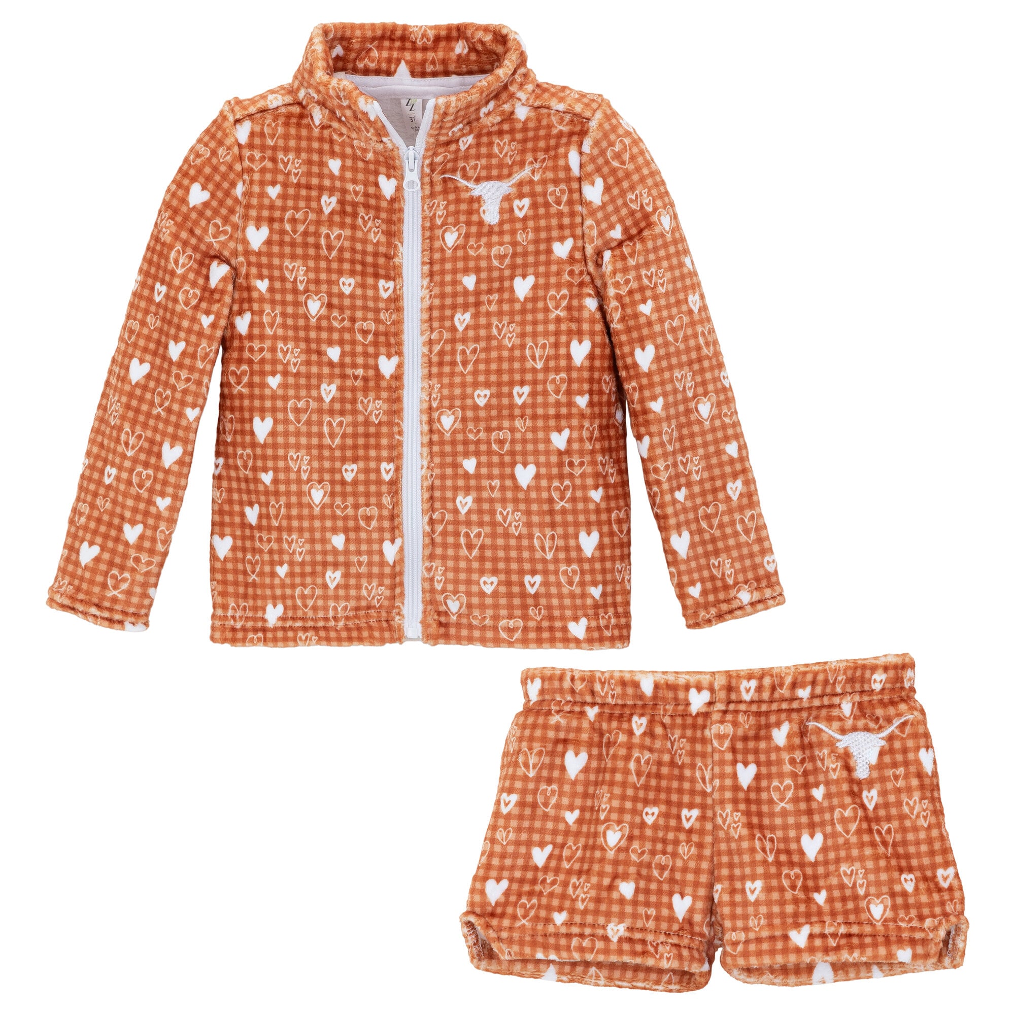 Ensemble veste et short en peluche à carreaux orange cœur des Texas Longhorns de pour petites filles ZooZatz