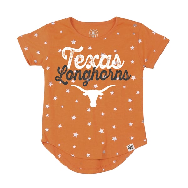 Girls Youth Wes & Willy Texas Orange Texas Longhorns Allover Shimmer Star T-Shirt