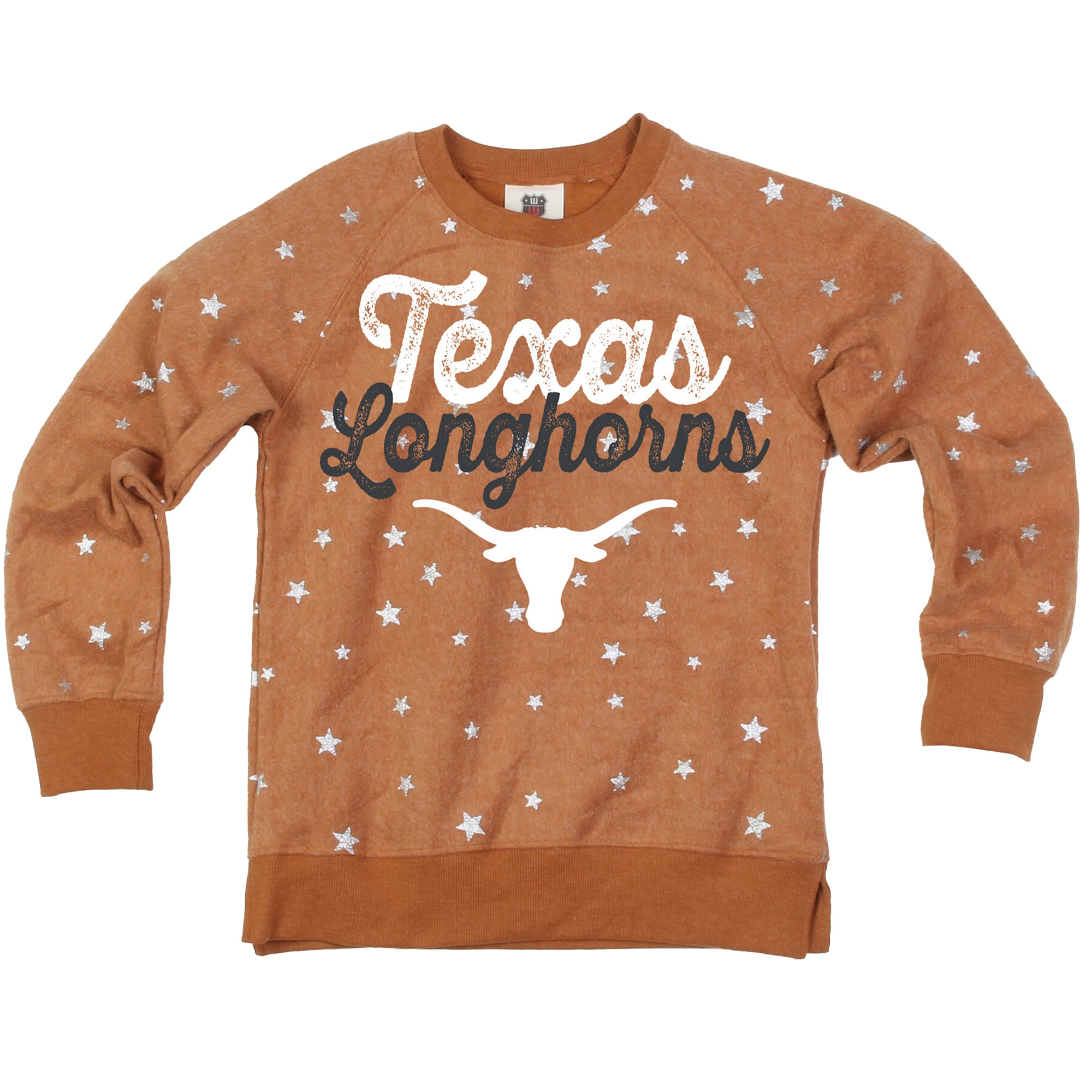 Girls Youth Wes & Willy Texas Orange Longhorns Shimmer Star Reverse Fleece Sweatshirt