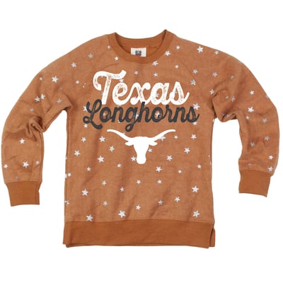 Texas Longhorns Wes & Willy Girls Youth Shimmer Star Reverse Fleece Sweatshirt - Texas Orange