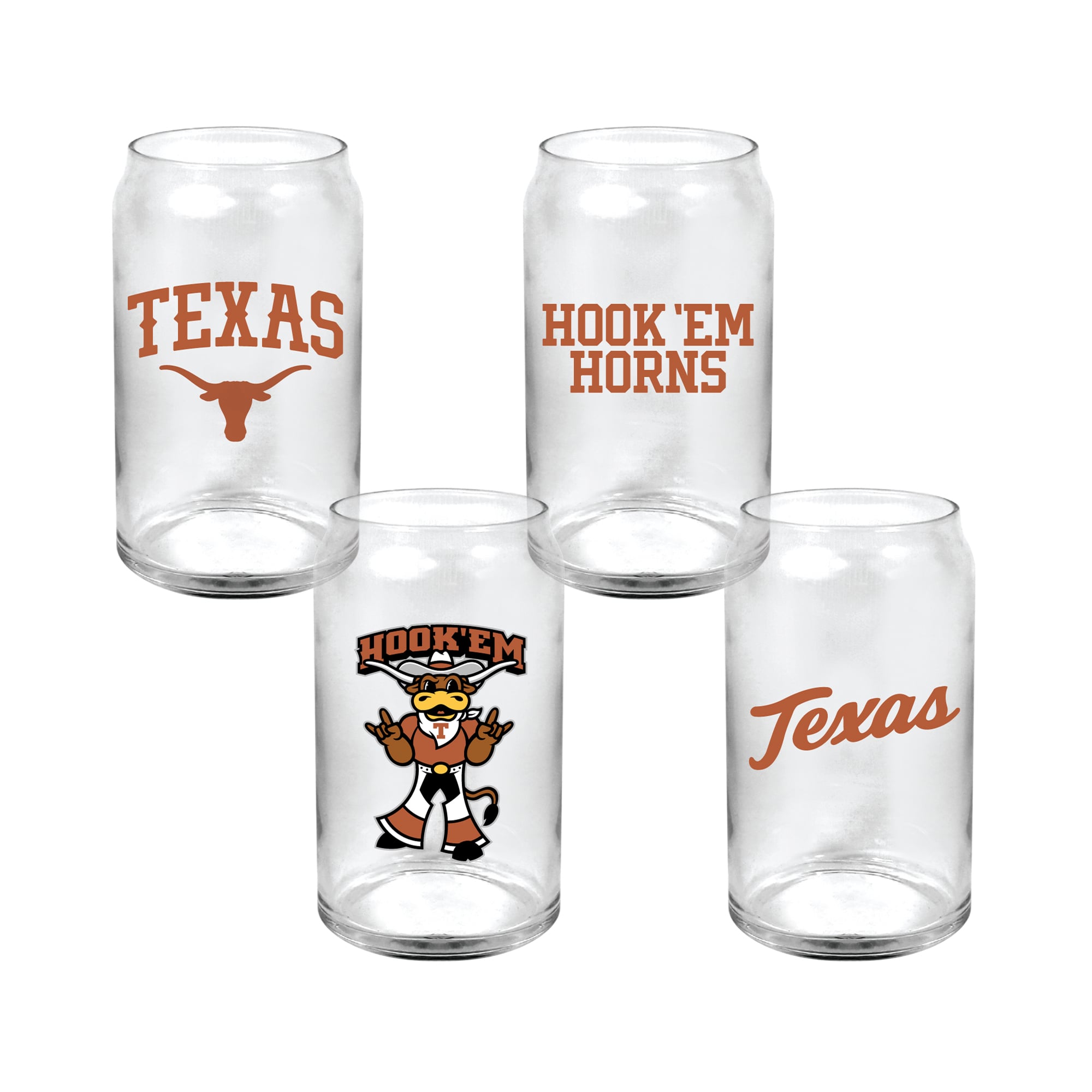 Indigo Falls  Texas Longhorns Core Collectors Glass Can 4-Pack Set