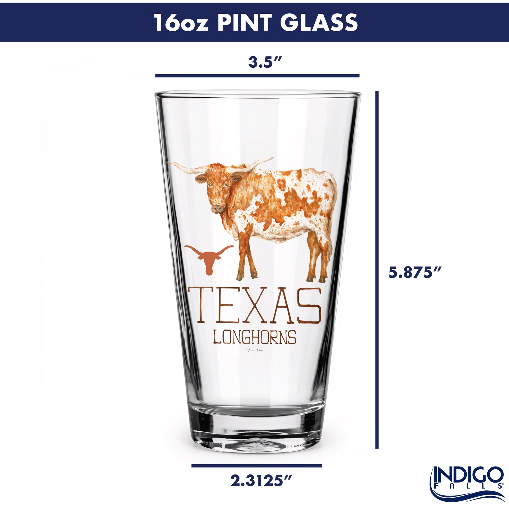 Ensemble de 2 verres à bière à l'effigie de Laura Wilcox, mascotte des Longhorns du Texas, à Indigo Falls