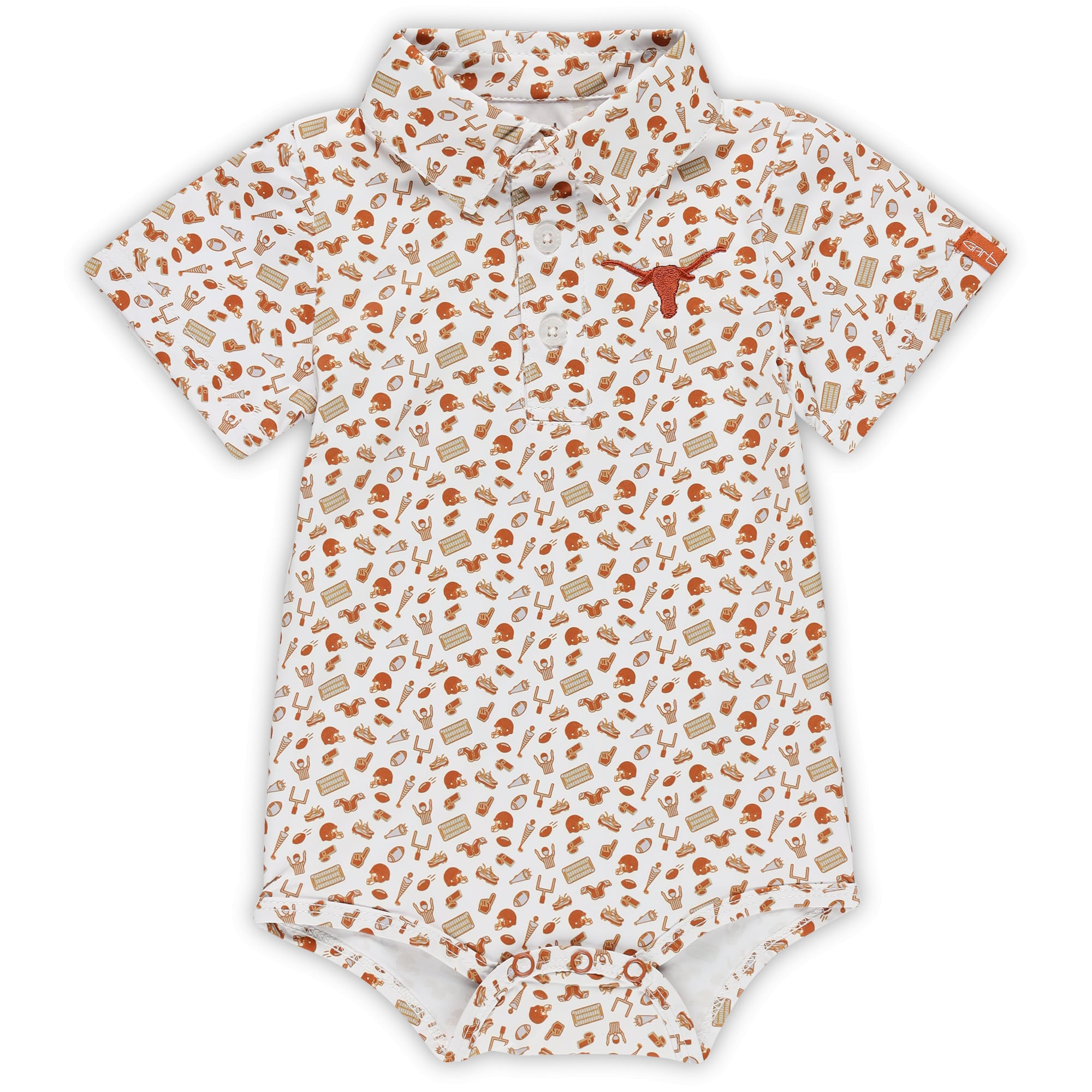 Combinaison polo de performance imprimée intégrale blanche Texas Longhorns Tom pour bébé