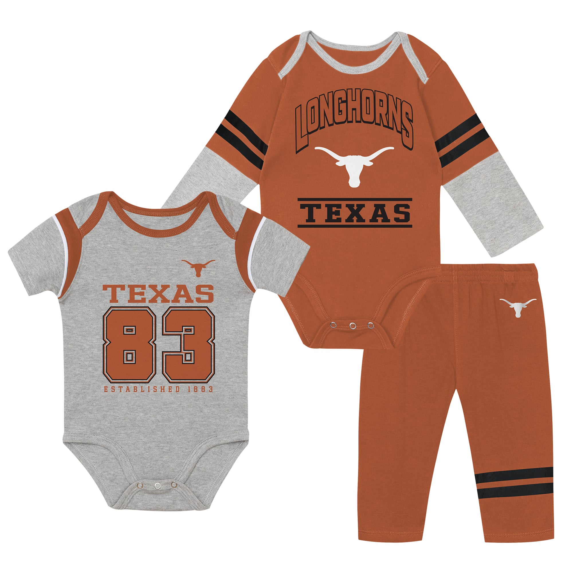 Infant Outerstuff Texas Longhorns Double Up Three-Piece Bodysuits & Pants Set