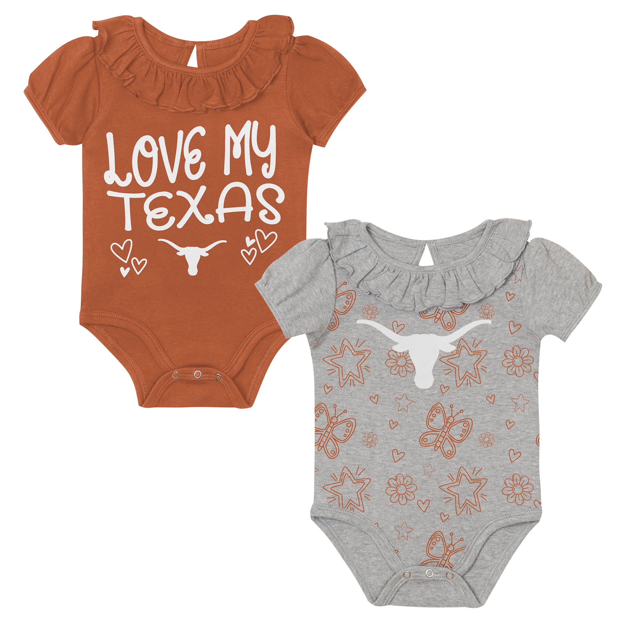 Ensemble de deux bodies à volants pour bébé Outerstuff Texas orange/gris Longhorns