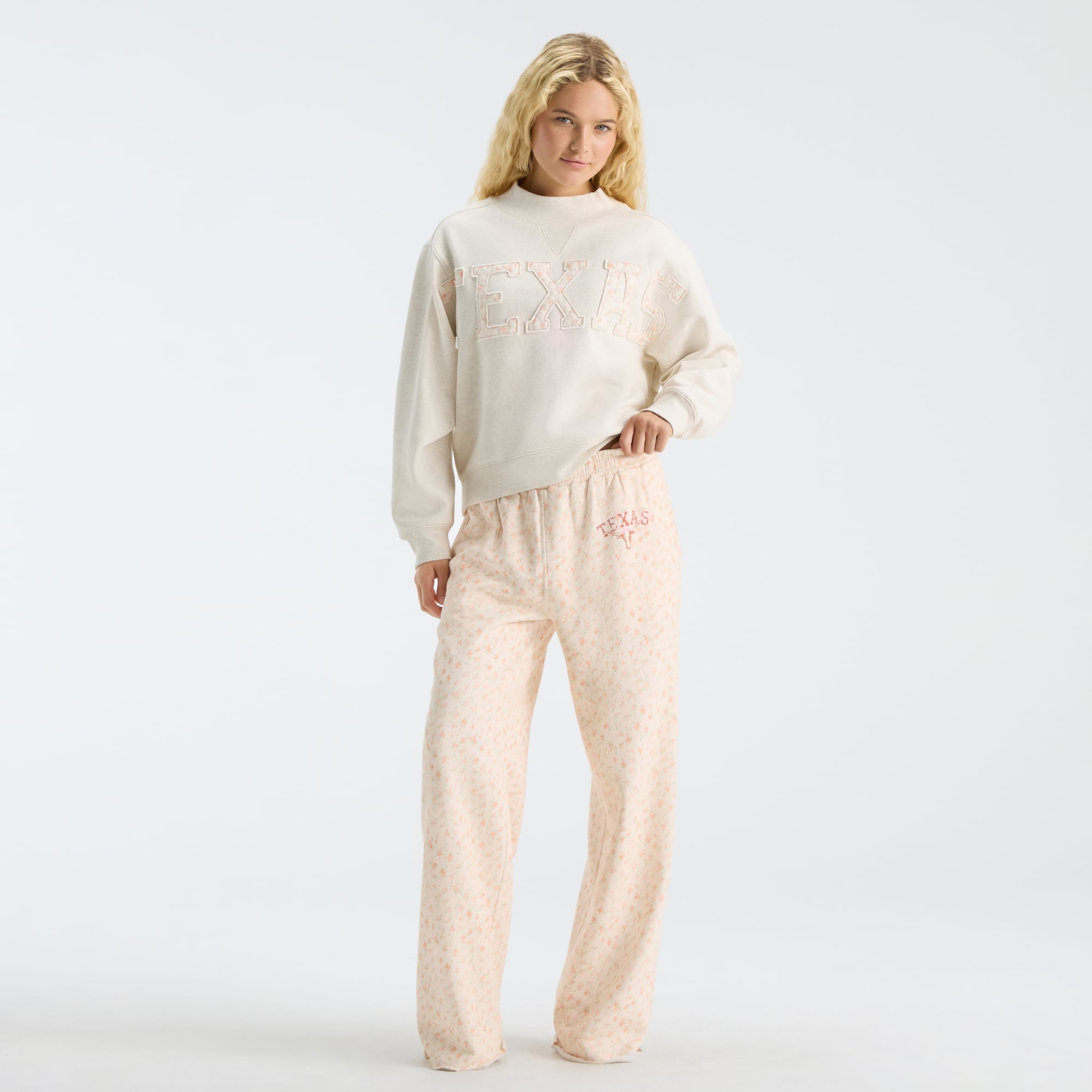 Sweat-shirt à col montant crème pour femme LoveShackFancy, motif Texas Longhorns